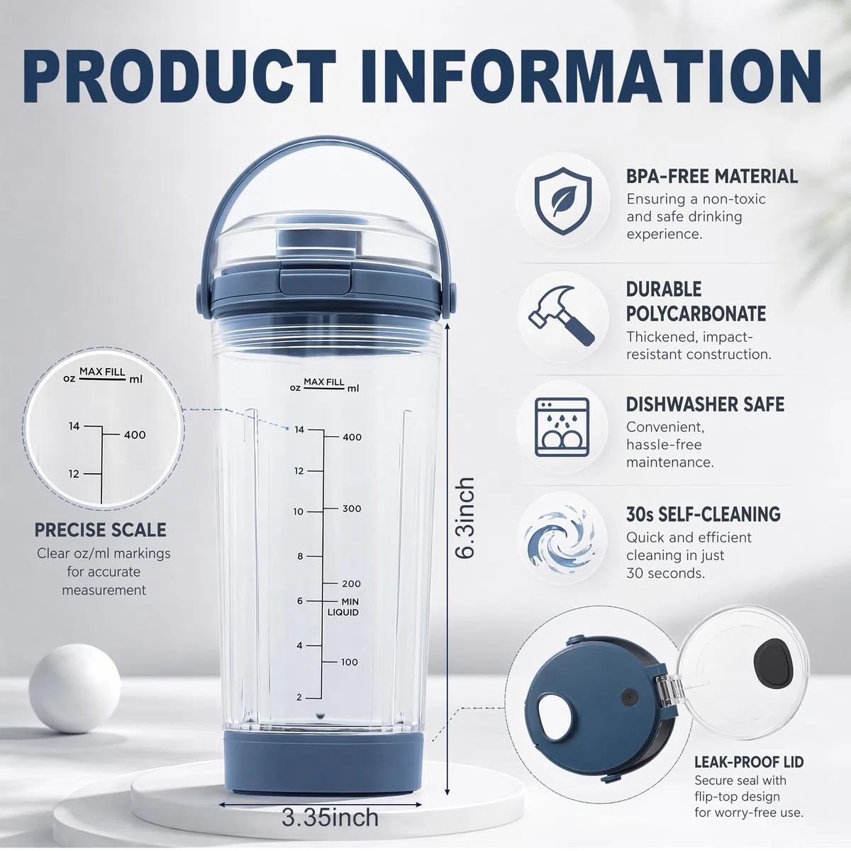 Yuragim Mixbecher Zubehör Set für tragbare Smoothie Mixer, 530ml Ersatzbecher mit Trinkdeckel und Auslaufschutz, kompatibel mit BC100/BC151 Serie, inklusive Klingenabdeckung und Bodenkappe, Blau