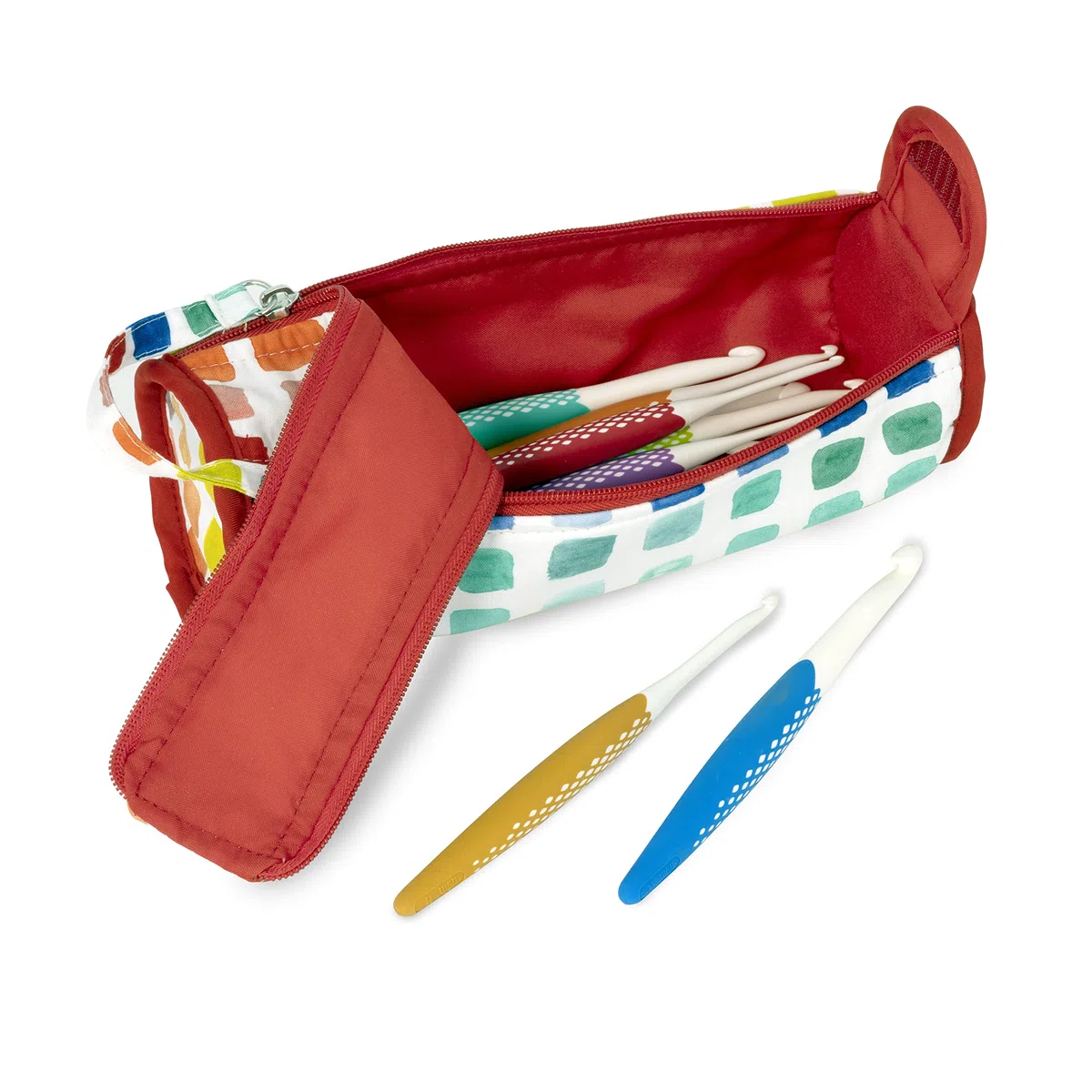 Prym 57251 Crochet Hook Roll & Organizer, Rainbow Aufbewahrungsbox für Häkelnadeln, Textil, Regenbogen-Specks