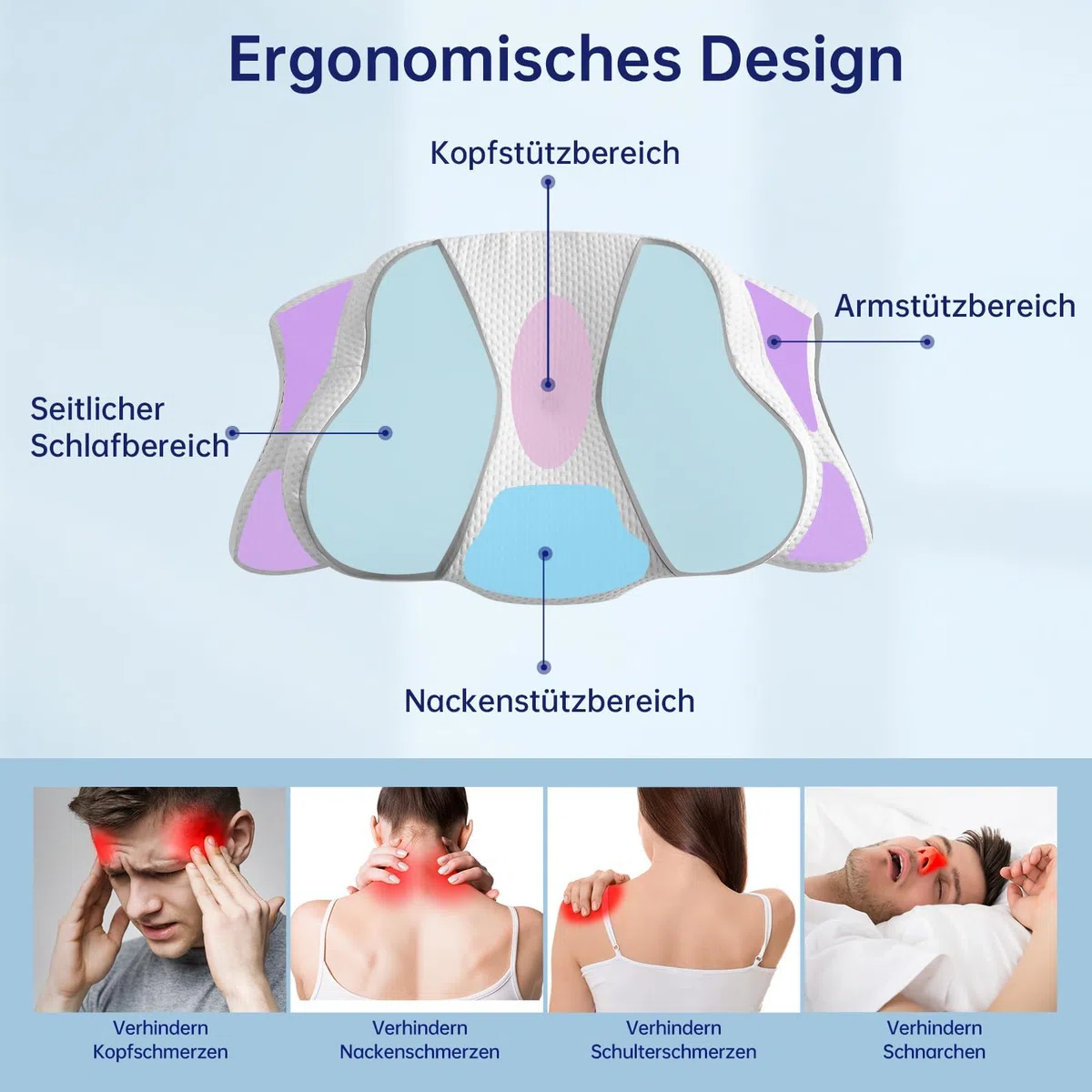 Orthopädisches Kissen mit Memory Foam Antischnarchkissen Nackenstützkissen Ergonomisches Kopfkissen Schlafkissen für Seitenschläfer, Rückenschläfer&Bauchschläfer (Grau)