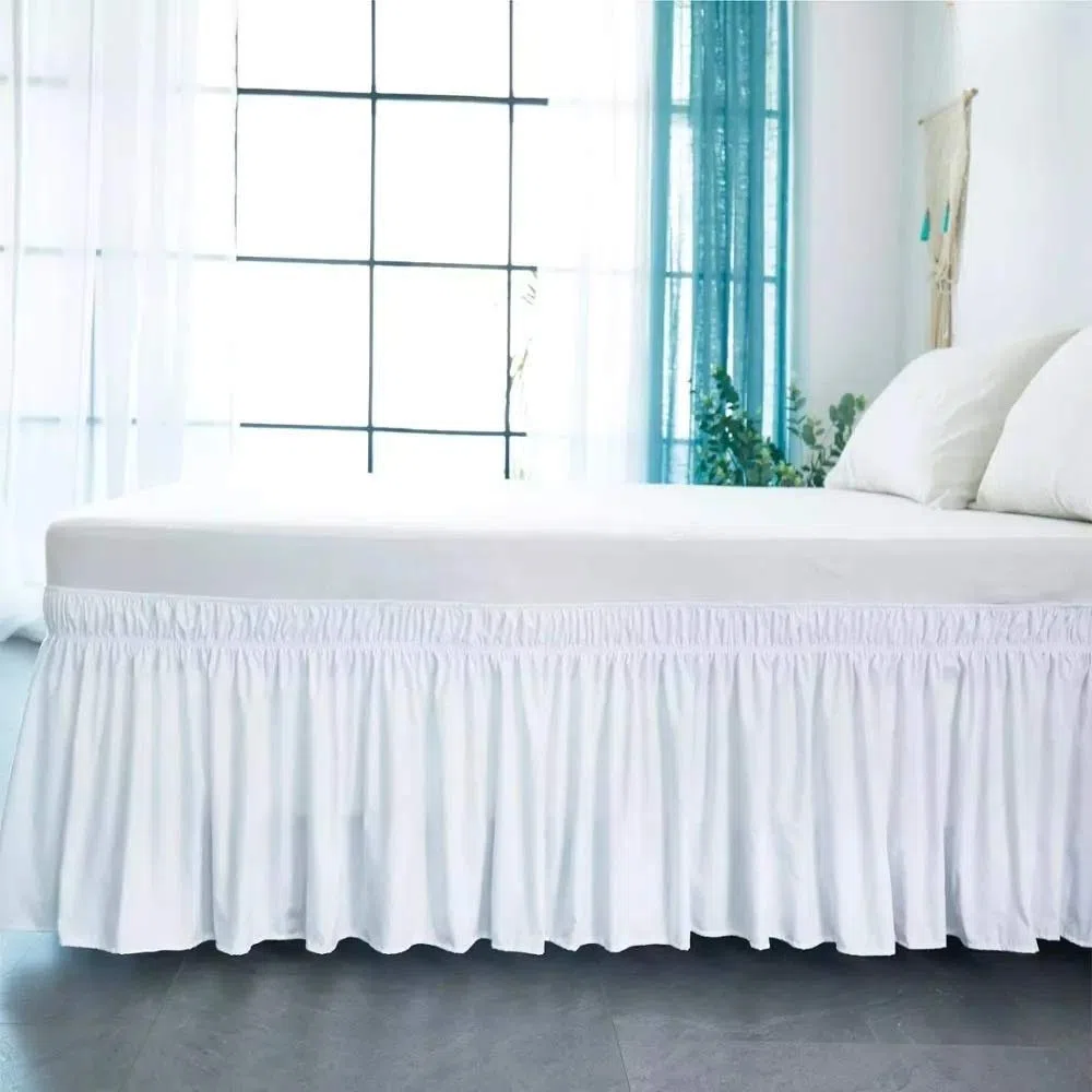 Bettrock mit Rüschen Weiß/Beige/Grau Elastischer,seidig weich und faltenfrei, klassischer, stilvoller Look in Ihrem Schlafzimmer (Color : White, Size : 120 * 200+38cm)