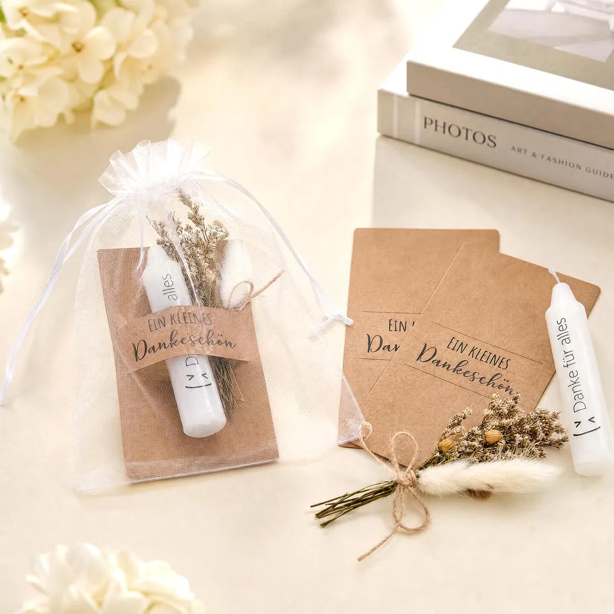 Tenare 6 Sets Danke für Alles Geschenk Kerzen Trockenblumen Organzabeutel Kartenhülle Dankesgeschenk Ein Kleines Dankeschön Abschiedsgeschenk für Kollegen Lehrer Freunde Abschied Abschluss Team