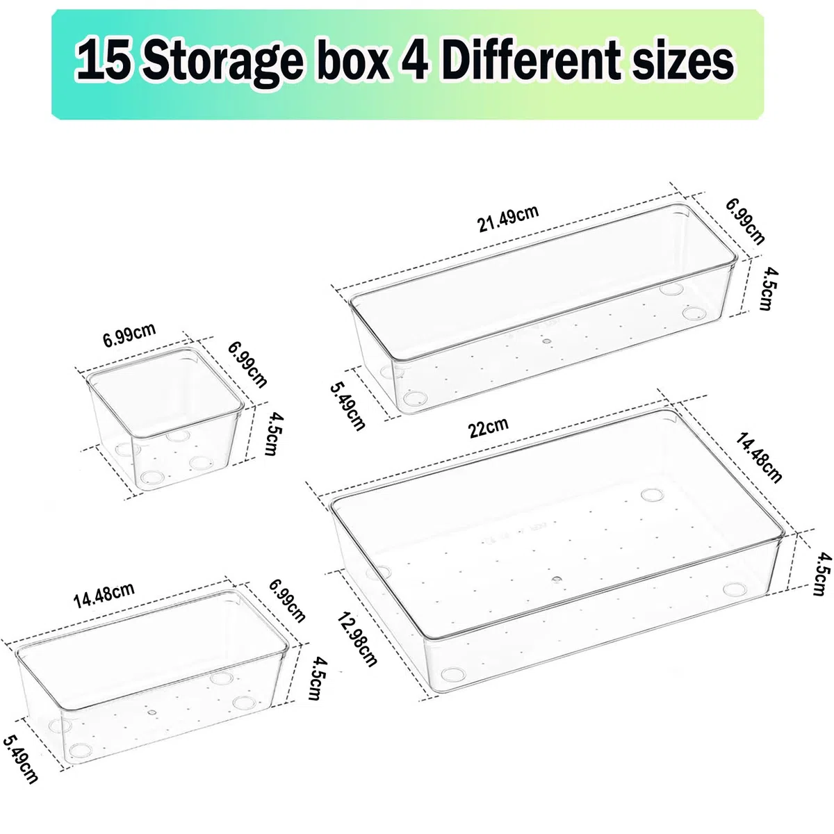 15 Stück Schubladen Organizer - Schubladeneinsatz Schubladen Organizer mit 4 Größen Schminktisch Organizer Kunststoff Ordnungssystem Drawer Organizers für Küchen, Schlafzimmer, Büro, Make-up