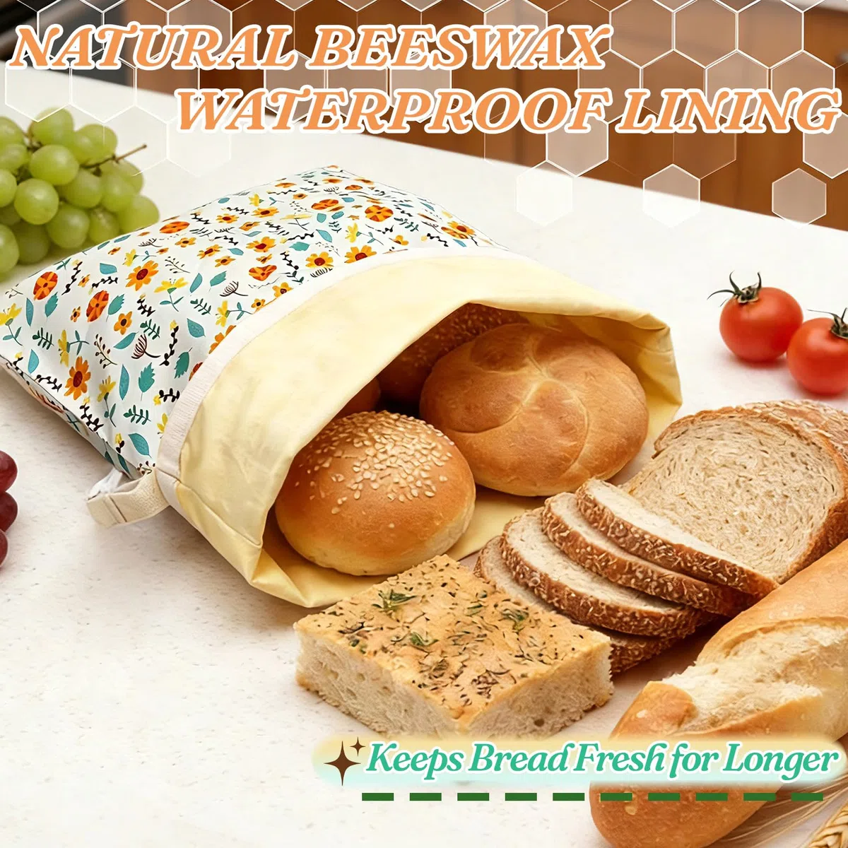 2 Stück Bienenwachs Brotbeutel Leinen, Wiederverwendbare Brotsack mit Tragegurten, Leinenbeutel für Brot, Brotbeutel Aufbewahrung Frischhalten, zum Aufbewahren von Brot, Baguettes, Gemüse und Obst