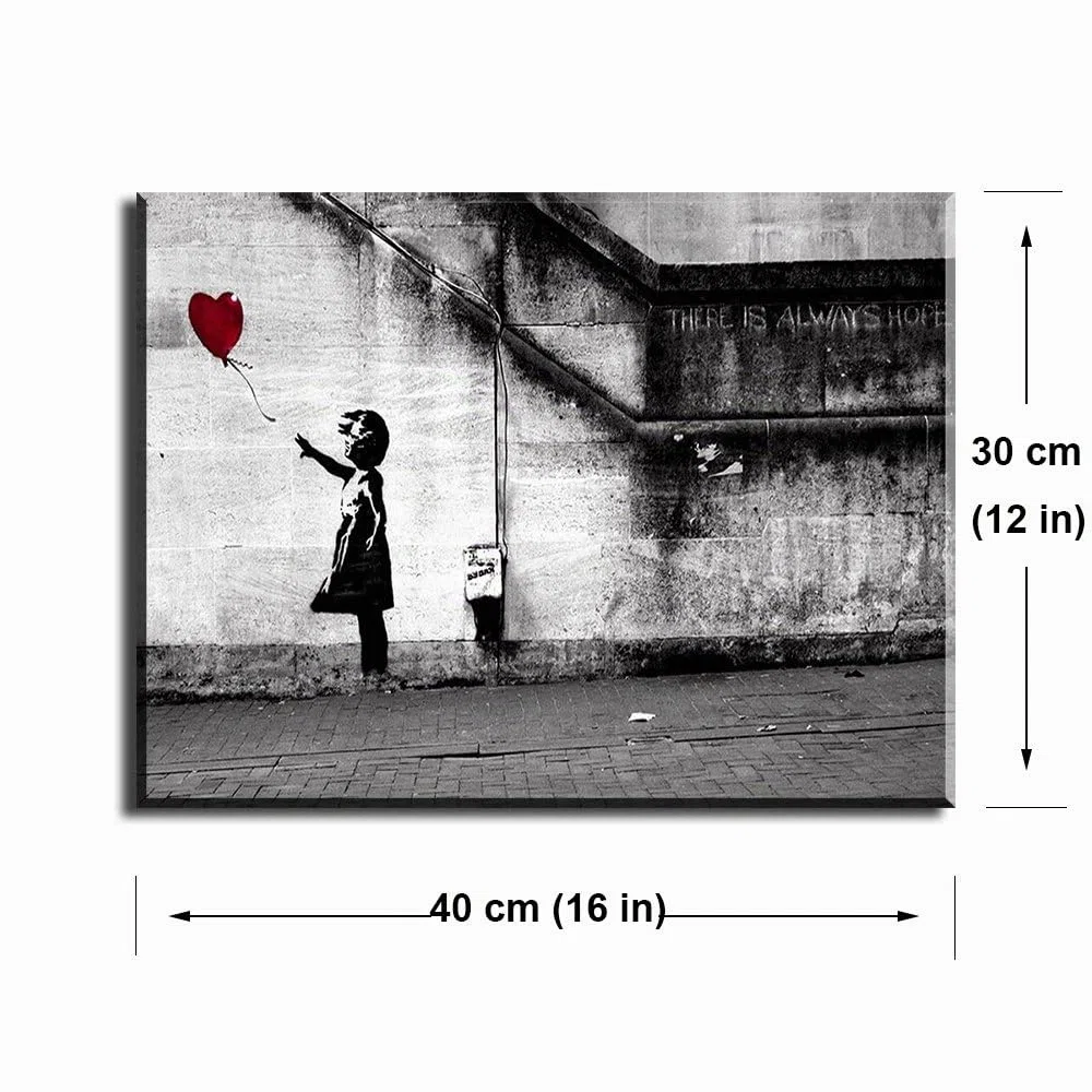 Piy Painting Banksy Druck auf Leinwand Mädchen mit rotem Ballon, Kunst Graffiti HD Bild Malerei Wandbilder Wasserdicht Fertig Zum Aufhängen Moderne Dekoration für Zimmer Geschenk 30x40cm