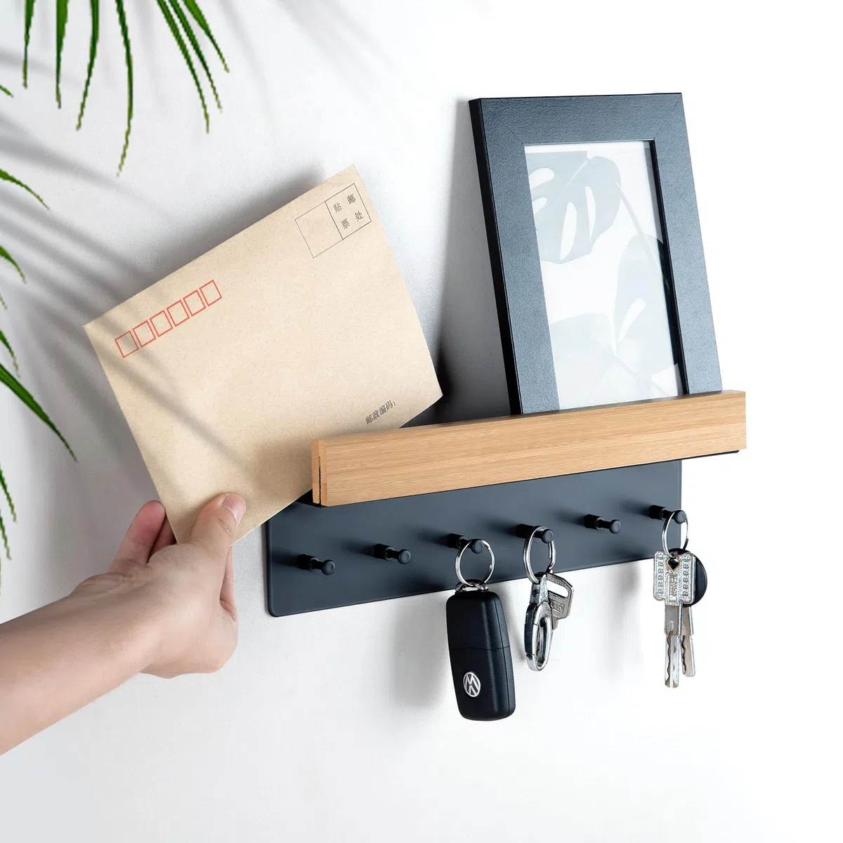 ANVODE Schlüsselbrett Holz mit Ablage, Schlüsselhalter Schlüsselregal mit 6 Haken, Wand Schlüsselboard für Eingangsbereich, Flur, Küche