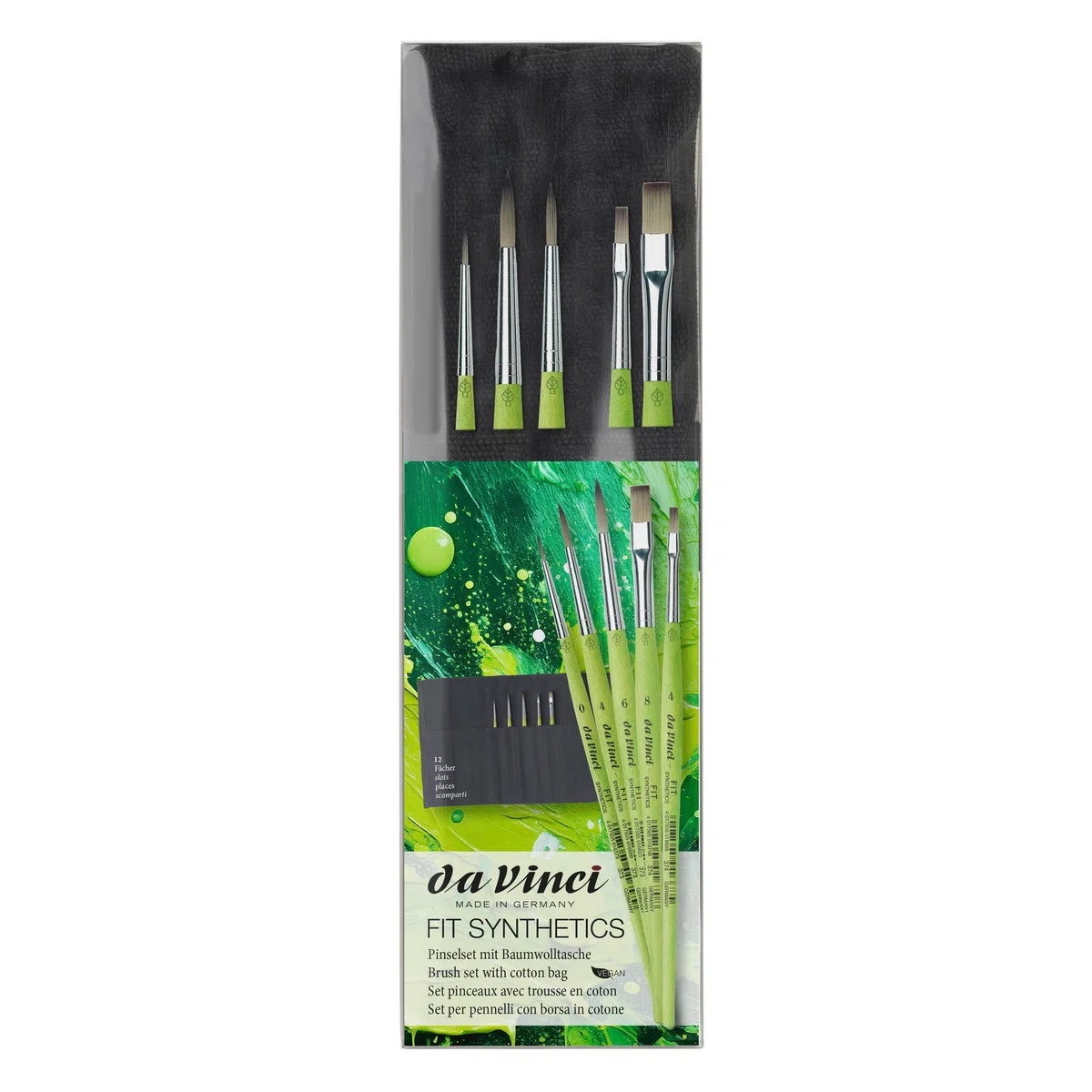 da Vinci, FIT BORSTE Synthetic Set mit Baumwolltasche, Serie 4069, kurz, Acryl, Öl, Für Keramik, Papier, Hobby & Schule, Made in Germany, Größe 0, 4, 6, 4, 8