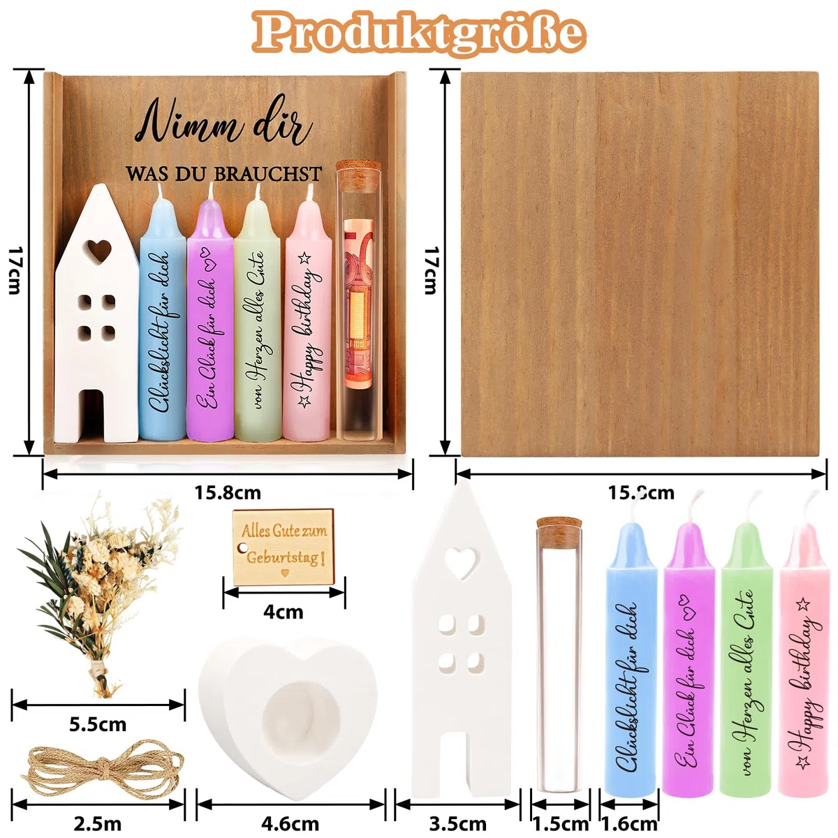 TUZELIYA Geschenke für Frauen, Geschenk Freundin Geburtstag, Kerzen Geschenkset, Deko Kerzenhalter Set, Nimm dir was du brauchst, Geburtstagsgeschenk für Mama, Schwester, Beste Freundin Geschenkset