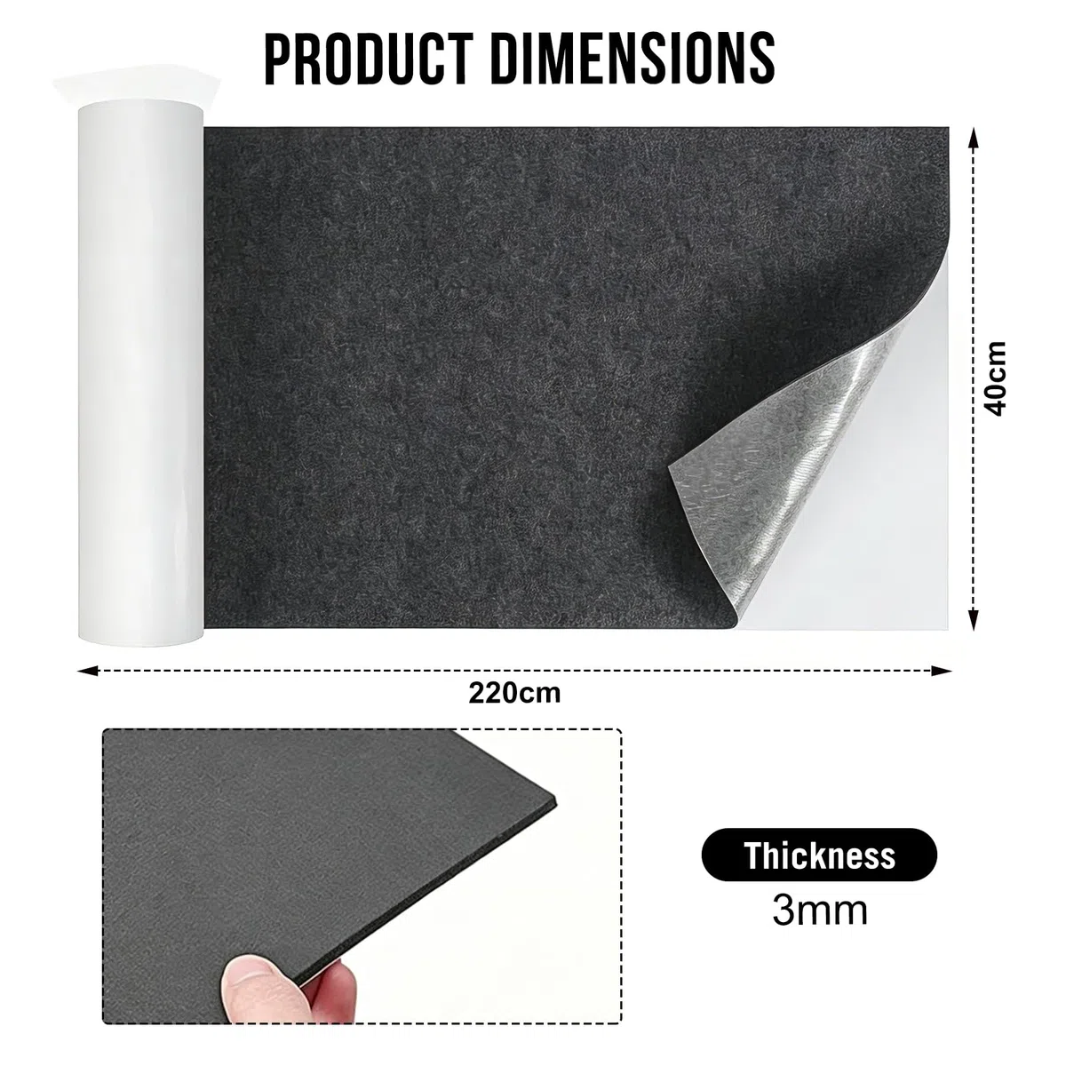 Felt Self-Adhesive Light 3 mm, 40 x 220 cm Adhesive Felt, Self-Adhesive, Felt Stretch Fabric, Non-Woven Self-Adhesive Felt Fabric for DIY Box Liner, Couch, Table Legs, Cup Mat (Dunkelgrau)
