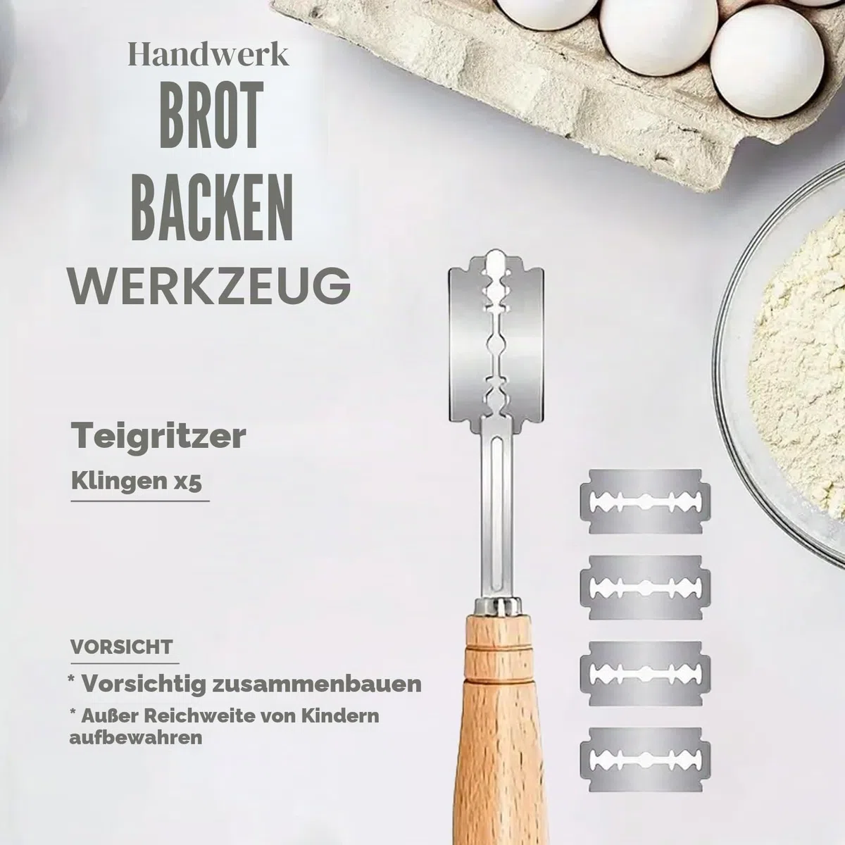 Gärkörbchen Sauerteig Brot Back Set mit Stoffauskleidung runder Gärkorb mit Schaber, Cutter, Liner und Zubehör, Handgefertigtes hochwertiges Rattan von Indonesien
