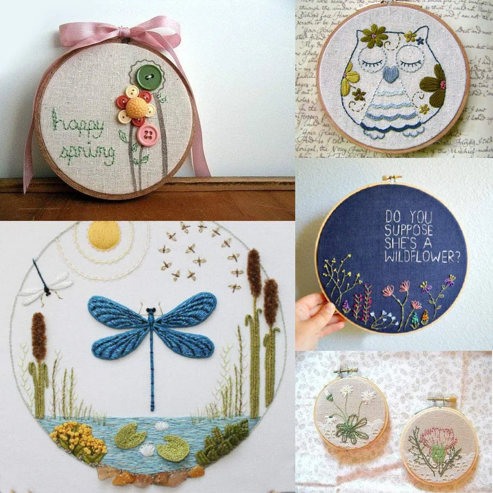 FOCCTS 10 Stück Runde Stickrahmen Set, 20cm/8inch verstellbarer Bambus Kreuzstich Rahmen Hoop, Ringstickerei Handwerk machen