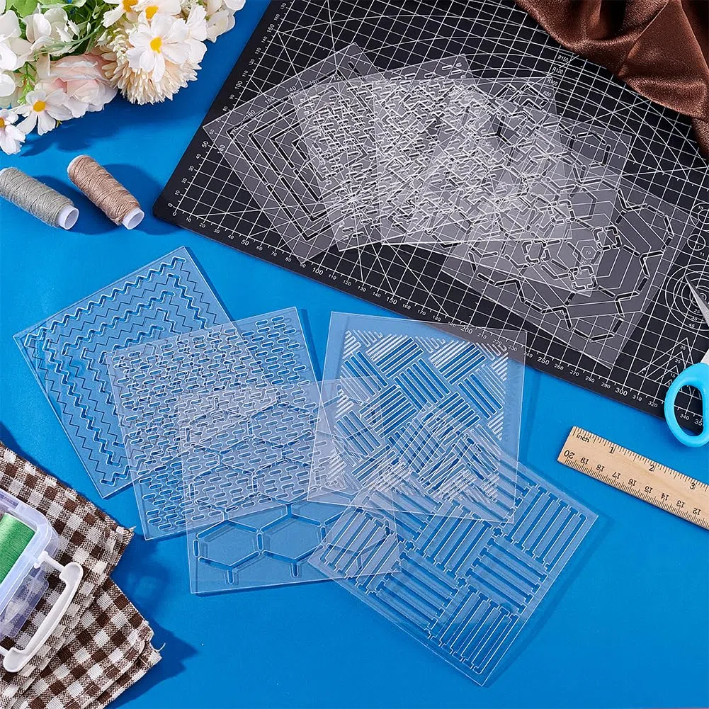 ORIGACH 10 Set Acryl Sashiko Schablonen 10 Muster Sashiko Stickmuster Stickwerkzeug Zeichenlinienvorlage Für Handquilten Und Sticken 12 x 12cm