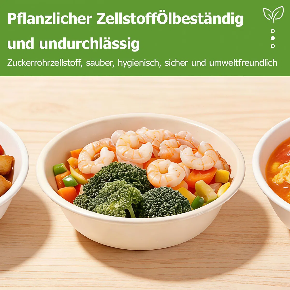 Einweg Suppenschalen, 100 Stück Einwegschüsseln aus Zuckerrohr, 620 ml Biologisch Abbaubar und Kompostierbar für Party Haushalt Picknick Natur