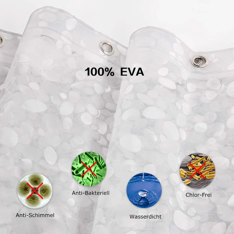 WELTRXE Duschvorhang Anti-Schimmel mit Gewicht Magnet unten, 0.2mm [183x183cm] Wasserdicht Antibakteriell EVA Vorhang für Dusche und Badewanne, 3D Steinmuster, inkl. 12 super Duschvorhangringen Kinder