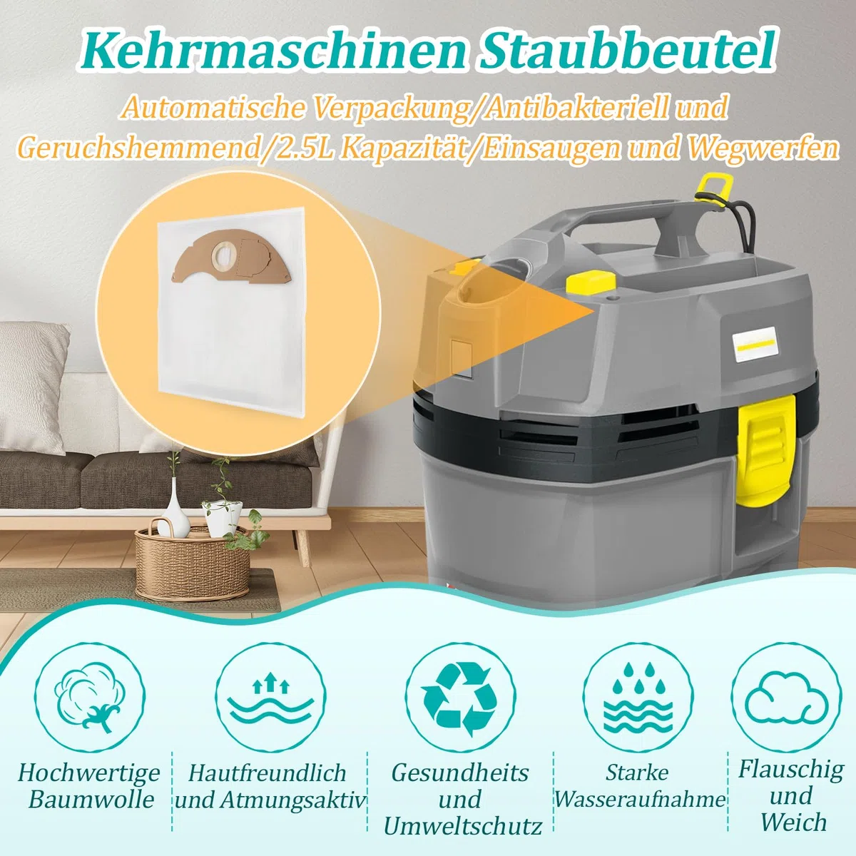 8 Stück Beutel Kompatibel mit Kärcher NT 22/1 Staubbeutel Ersatz für Kärcher NT 22/1 Ap L, NT 22/1 Ap Te L Nass-Trockensauger Staubsaugerbeutel Staubsauger Zubehör xx