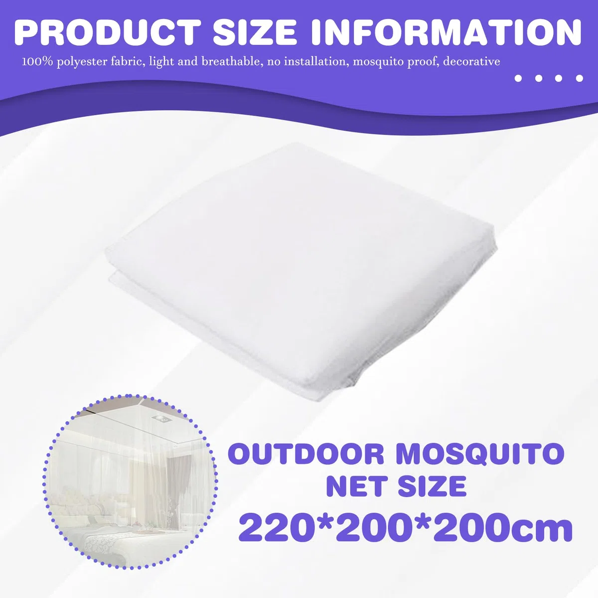 GBKDQQ Moskitonetz für Innen und Außen, Moskitonetz Bett für Doppelbett Einzelbett, moskitonetz Reise Moskitonetz Outdoor Camping, Feinmaschiges als Moskitoschutz, 220 x 200 x 200 cm (Weiß)