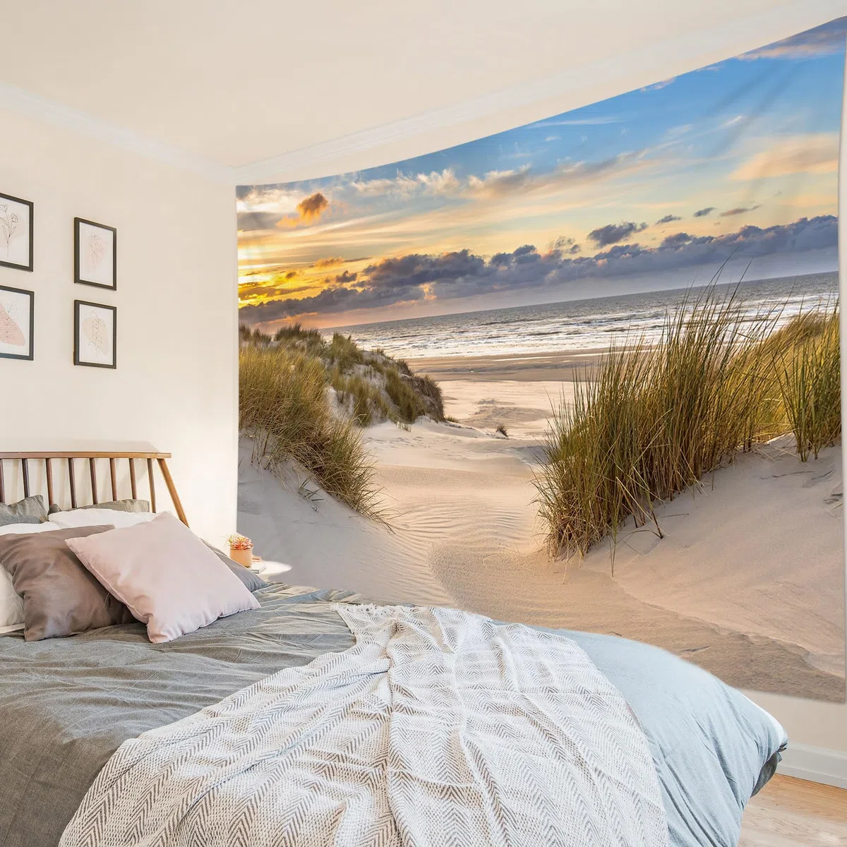 LB Wandteppich Tropischer Strand Wandtuch Küstenpflanze am Meer Sonnenuntergangslandschaft Wandbehang Sommerinsel Tapisserie für Wohnzimmer Schlafzimmer Wohnheim Wanddeko,200x150cm
