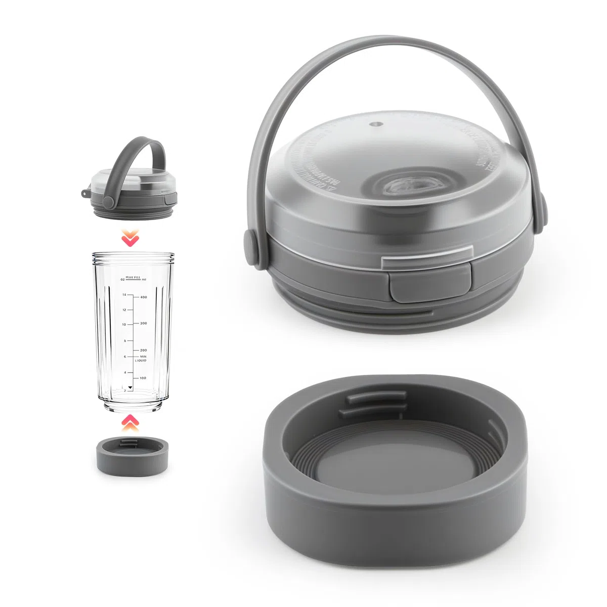Trinkverschlussdeckel und Behälterverschluss als Ersatz für Ninja Blast BC100 und BC151 Standmixer der Serien, 530ml(grau)