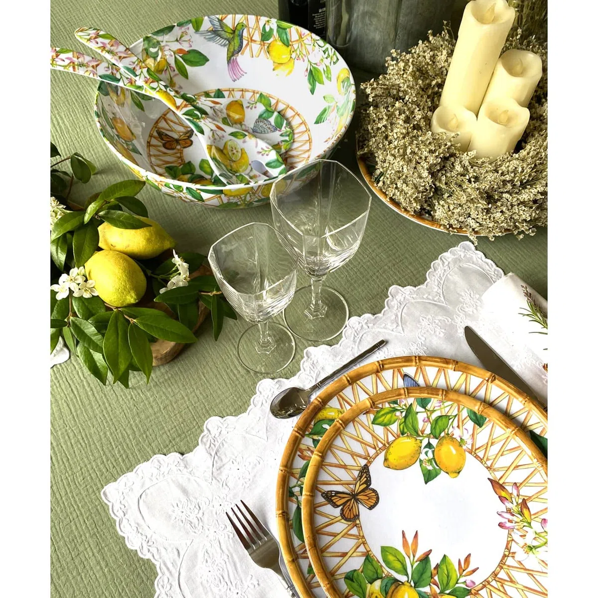 Les Jardins de la Comtesse - Salatbesteck aus Melamin – Capri – 33 cm – Zitronen gelb – Geschirrset Quasi-unzerbrechlich MelARTmine