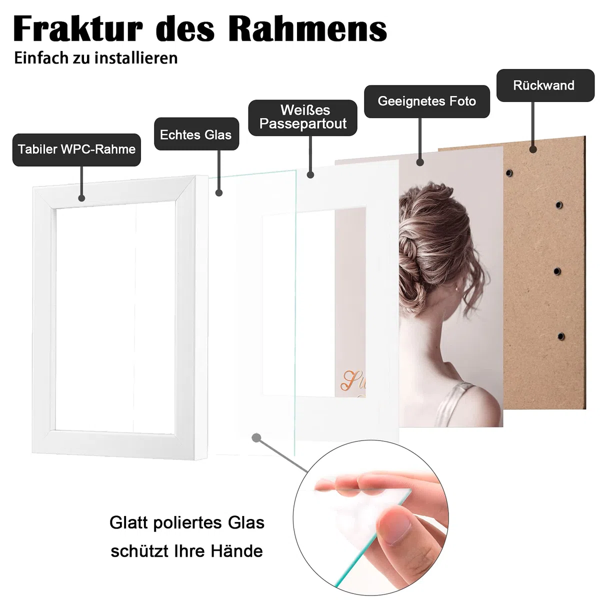 Egofine Bilderrahmen A4, Holzrahmen Rahmen mit Acrylglas, 21x29.7cm Posterrahmen für Tisch- und Wandmontage, Passepartout für Fotos DIN A5, Perfekt für Poster, Puzzles, Zuhause, Büro, Weiß, 4er