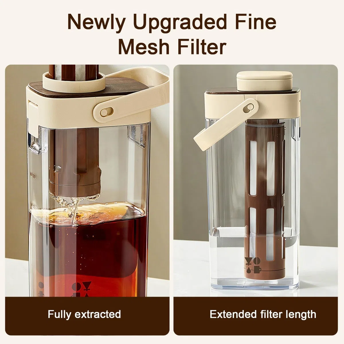 Cold Brew Maker - 1000ml Leakproof Dispenser with Handle Wide Mouth, Iced Coffee Infuser, Espresso Coffee Drink Pitcher | Glass Beverage Steeper for Homemade Drinks Lemonade Juice Home Kitchen Stay