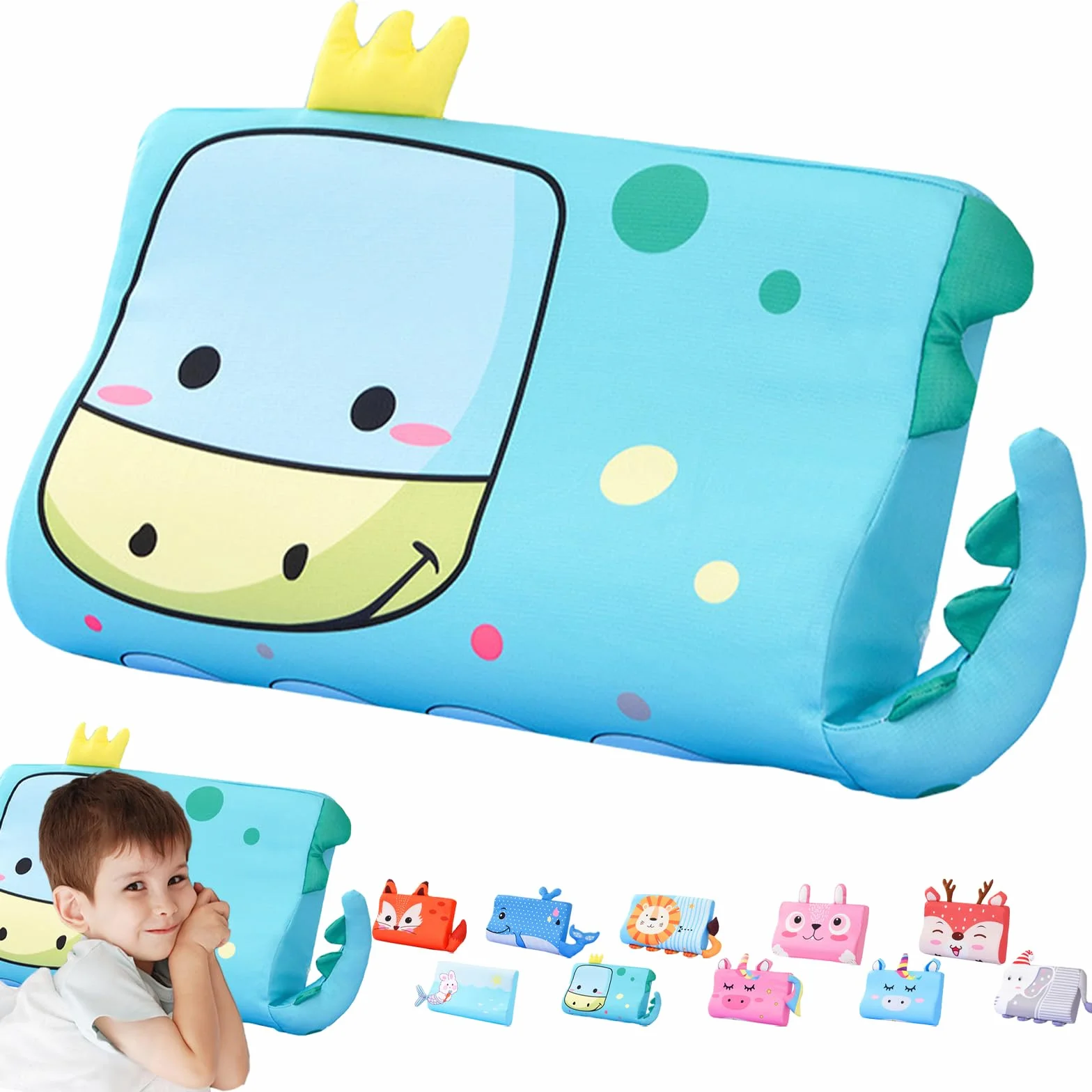 LUKIUP Schlummer Kissen, 45X27CM Schlummer, Niedliche Tiere Kinder Kissen Memory Atmungsaktiv Komfortkissen Schaum Ergonomisch fur Jungen und Mädchen (Dinosaurier)