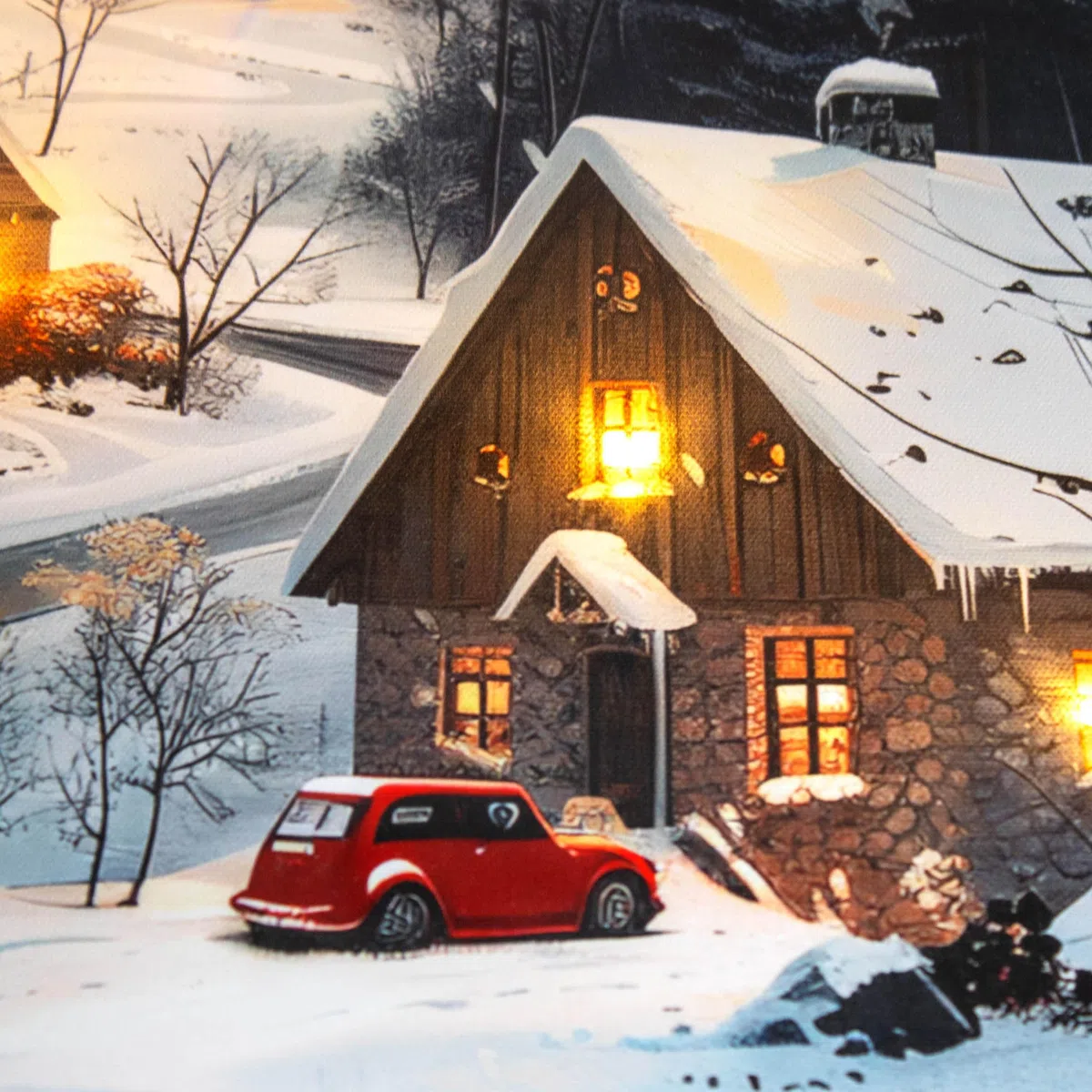 Spetebo Weihnachts Wandbild mit LED Beleuchtung Batterie betrieben - 58 x 38 cm - Winterdorf Leinwandbild warm weiß beleuchtet - Weihnachten Advent Winter Bild Wanddeko Weihnachtsbild Fotodruck