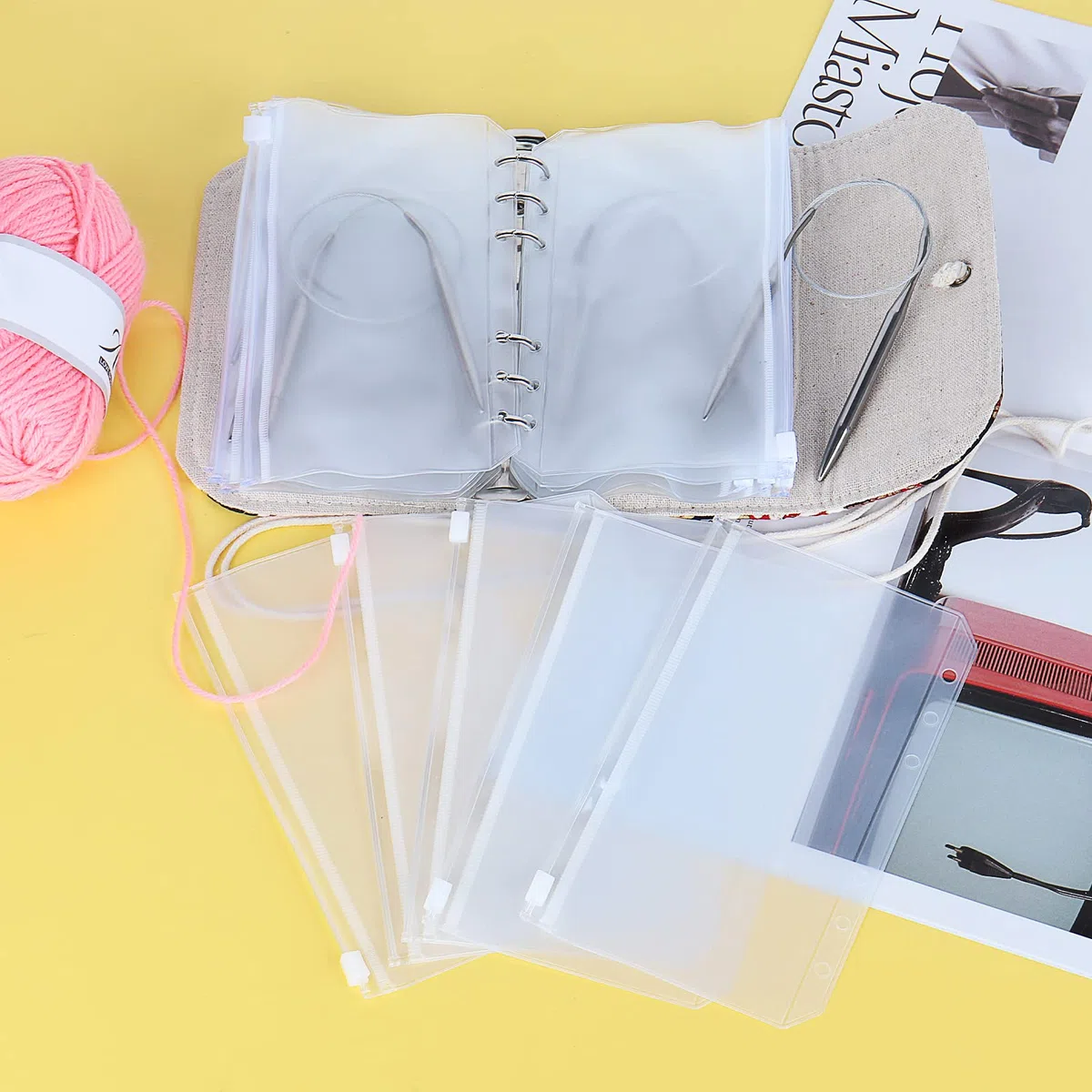 Coopay Fester Rundstricknadeletui, kompakter Rundstricknadelhalter, Rolltasche, kleiner Rundstricknadel-Organizer mit 11 transparenten Reißverschlusstaschen für kurze oder lange Rundstricknadeln