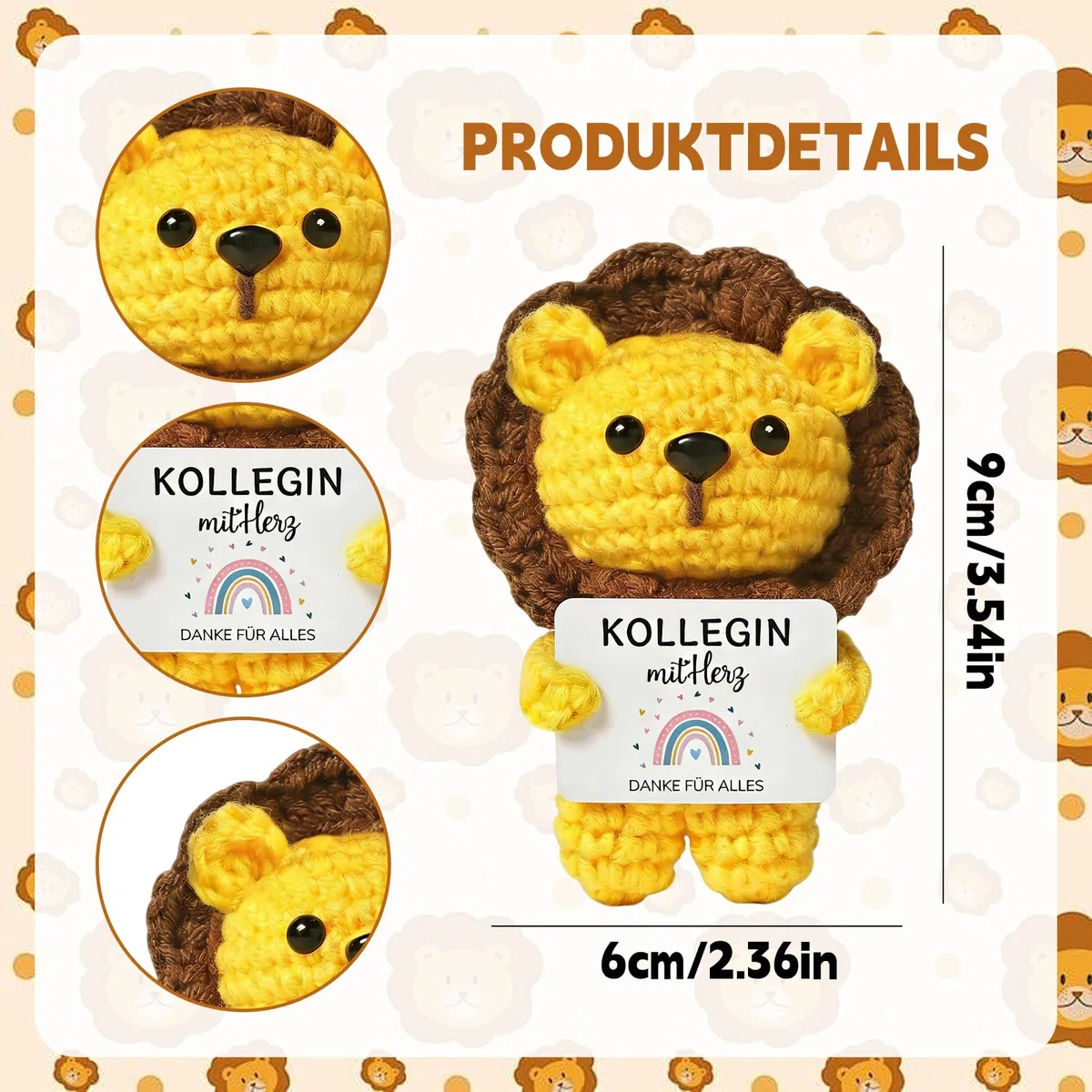 MOAZIFI Abschiedsgeschenk Kollegin, Gehäkelter Löwe mit Karte, Abschied Kollegin, Pocket Hug Glücksbringer, Danke Geschenk für Kollegin Neuer Job Ruhestand