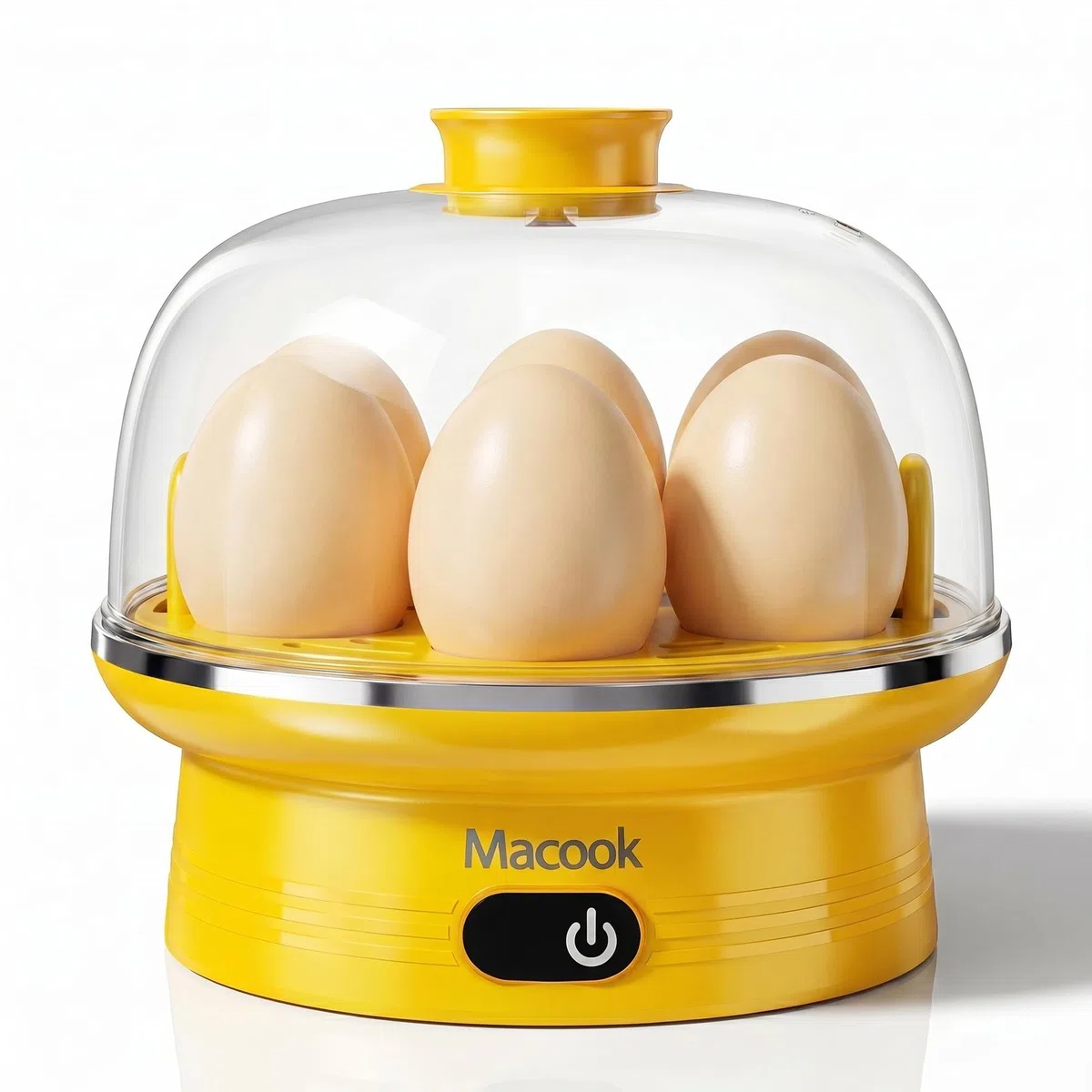 Macook Eierkocher für 1-7 Eier, Eierkocher Testsieger, Egg Cooker Computergesteuerte Kontrolle, Egg Boiler mit LED Touchscreen, BPA-frei, 350W, Gelb [Energieklasse A+++]