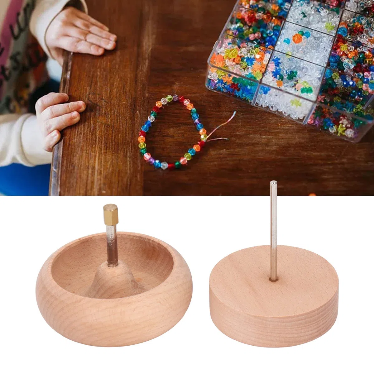 Eujgoov 10 cm Holzperlen Spinner Schmuckherstellung Perlenhalter mit Gemischten Farbperlen Crystal Line
