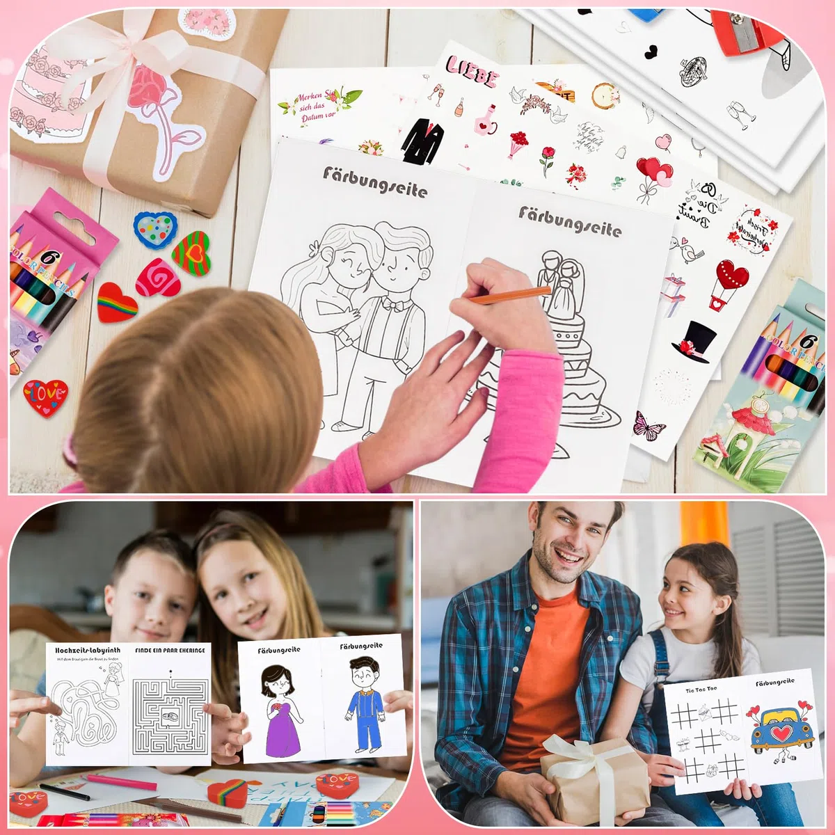 10er Set Gastgeschenke Hochzeit für Kinder,Hochzeitsmalbuch Kinder,Hochzeit Gastgeschenk,Hochzeit Kinder Beschäftigung,mit Buntstifte und Spitzern,Hochzeit Mitgesbel Malbuch für Kinder