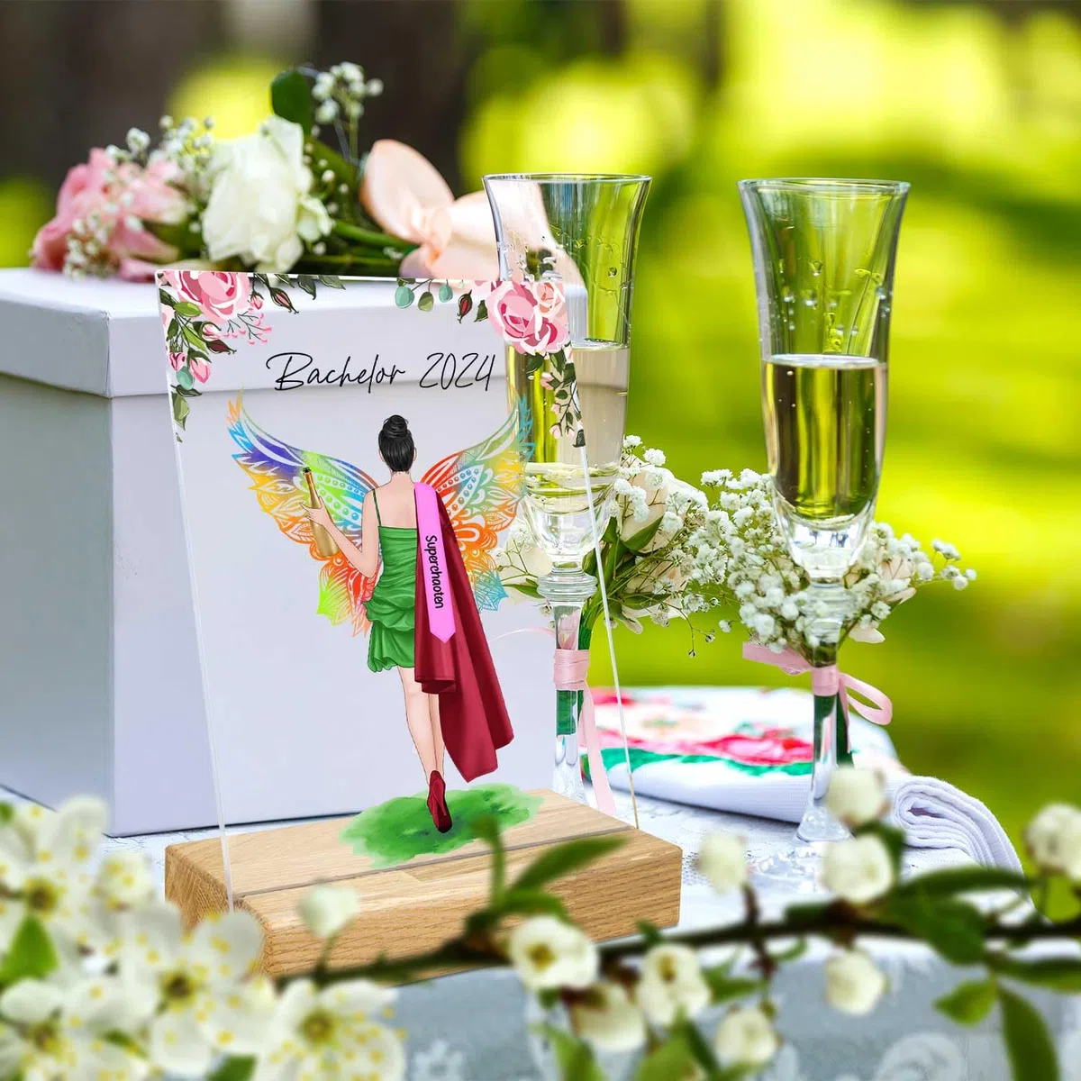 GRAVURZEILE Bedrucktes Acrylglas mit Konfiguration - Schulabschluss - Umfangreich anpassbares Motiv zum selbst gestalten - Personalisierbares Geschenk für den Bachelor & Master - Farbe: Weiblich