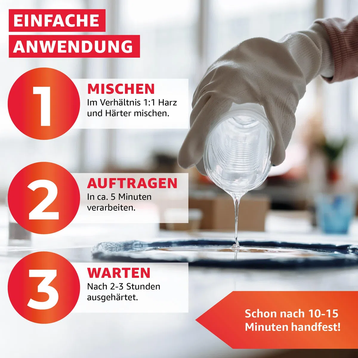Everglue 5 Minuten Epoxy 200g 2K Epoxidharz mit Härter transparent und hitzebeständig zum Kleben und Versiegeln von Metall Kunststoff Keramik Glas Holz CfK Carbon GfK Glasfaser Marmor Beton Styropor