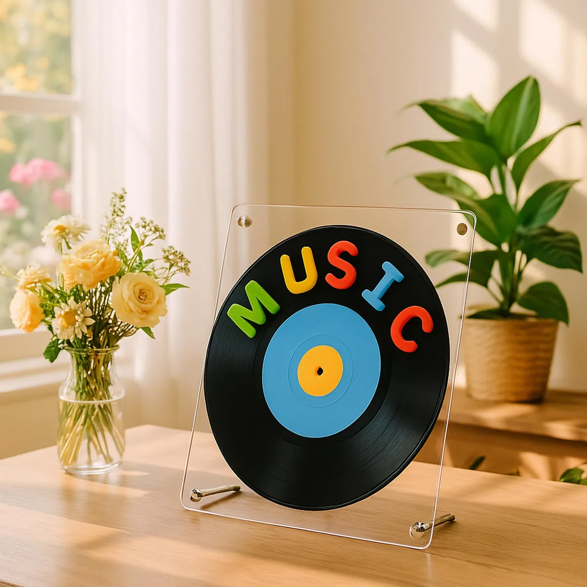 Musiin Acryl-Albumrahmen für den Schreibtisch ohne Bohren – Transparenter Ständer für 17 cm Vinylplatten, Fotoalben, CDs und Sammlerstücke.
