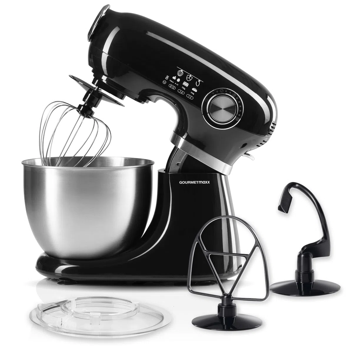 GOURMETmaxx Küchenmaschine & Rührgerät | Multifunktionale Küchenhilfe inkl. Rührschüssel und Aufsätze | Leistungsstarker Mixer mit Schneebesen und mehr | Elektrische Knetmaschine [schwarz]