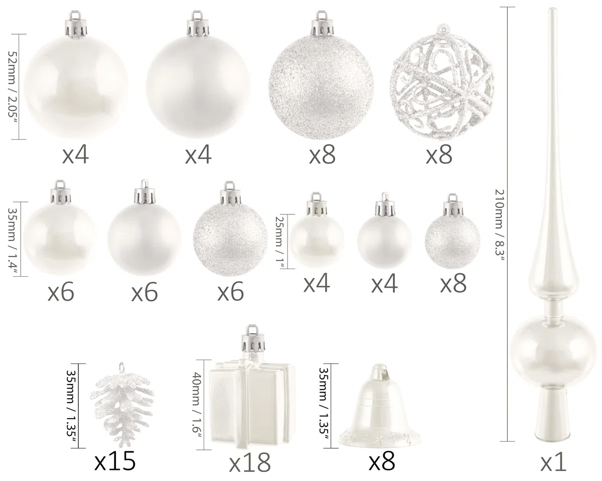 BRUBAKER 101-teiliges Set Weihnachtskugeln mit Baumspitze Creme Weiß Christbaumschmuck