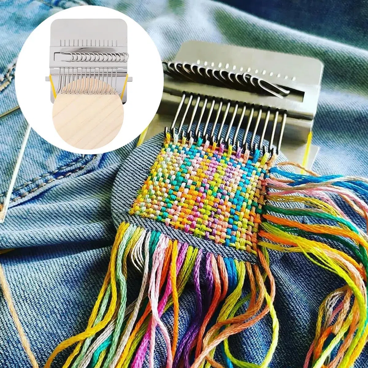 Kleiner Webstuhl, Mini Loom Machine Speedweve aus Edelstahl Klein Webstuhl mit Runde Holzplatte DIY Holz Weben Small Loom für Anfänger zum Ausbessern von Jeans, zum Reparieren von Löchern (28 Haken)