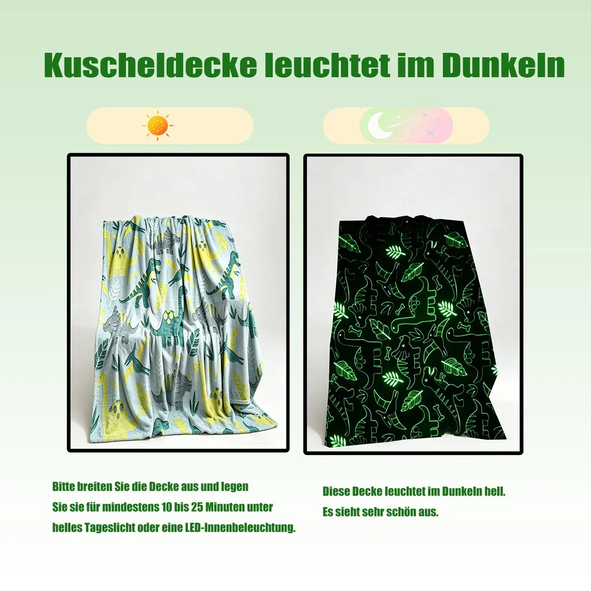 Decke Leuchtet im Dunkeln Kinderdecke Dinosaurier Weltraum Fußball Bagger Kuscheldecke Leuchtende Decke für Kinder Jungen und Mädchen Kuschelig Warme Geschenk Deck (Dinosaurier, 130x150cm)