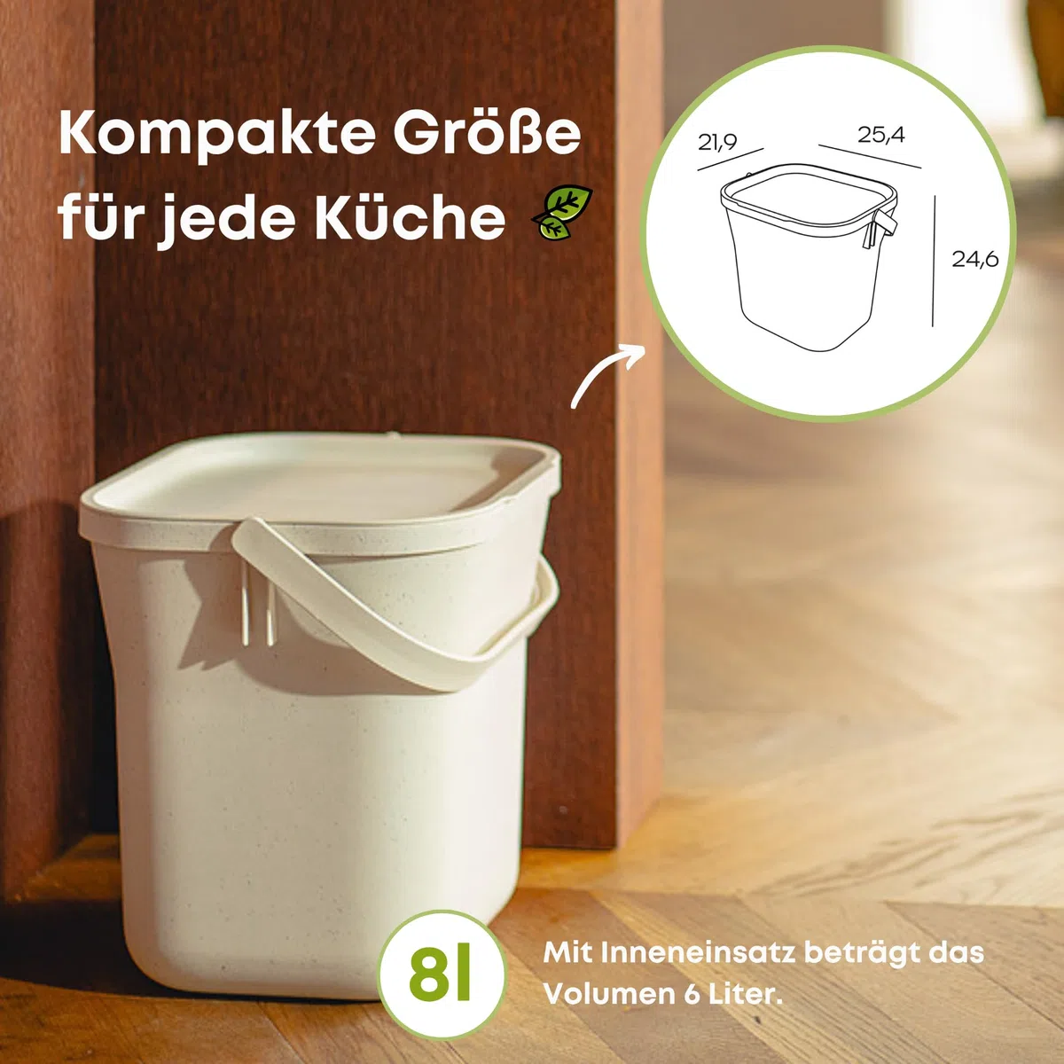 Urbalive Design Biomülleimer Küche 8L mit herausnehmbarem Sieb - Komposteimer Küche mit Deckel - Kleiner Mülleimer für alltäglichen Biomüll - Spülmaschinenfest, mit Kaffeesatz-Beimischung hergestellt
