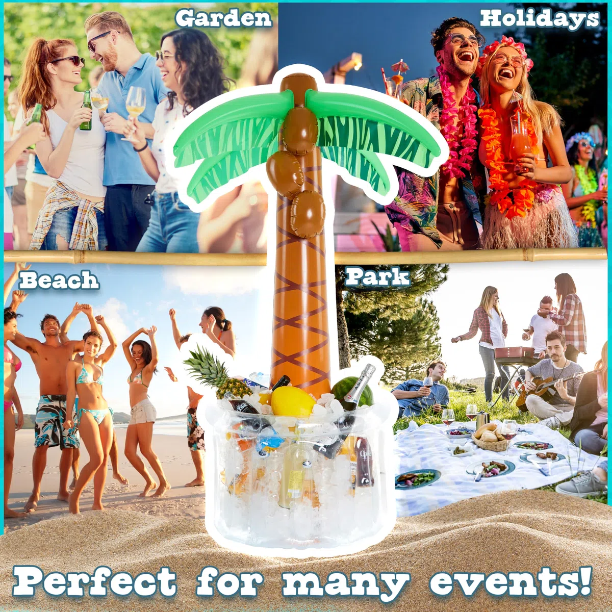 KreativeKraft Eiswürfelbehälter 60L Aufblasbare Palme für Eiswürfel Flaschenkühler Bier Wein für Sommer Party Deko Strand Garten Pool Zubehör