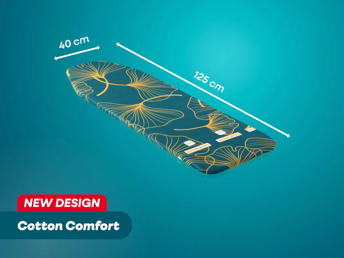 Leifheit Bügeltischbezug Cotton Comfort S/M, Überzug Bügelbrett bis max. 125 x 40 cm, Bügelbrettbezug aus Molton-Polsterung, Klettfixierung, für Dampfstationen geeignet