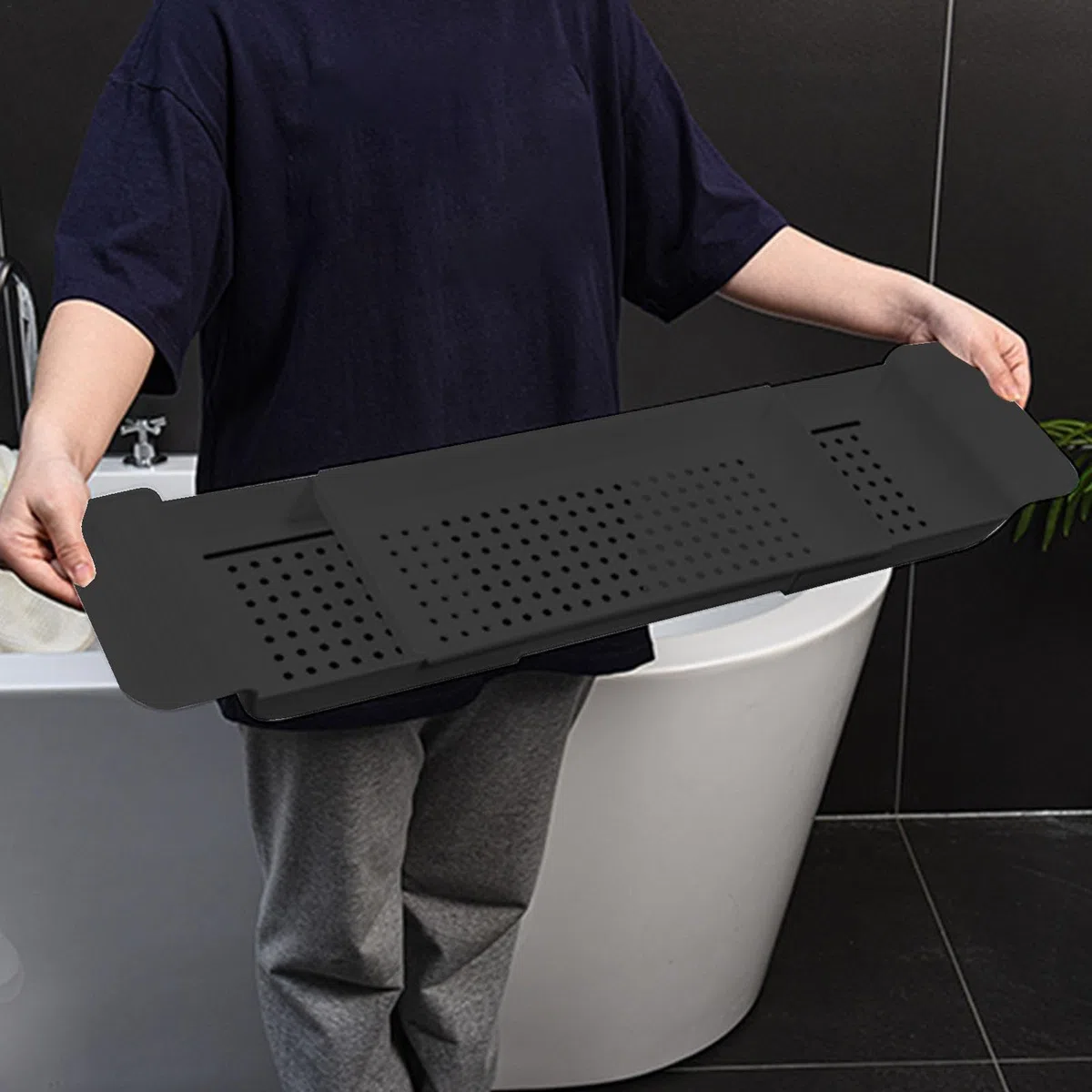Badewannen Caddy Tablett, Wannentablett Kunststoff Badewannenablage Ausziehbar (55–78 cm), Badewannenablage Kunststoff, Badewannen Organizer Für Weinglas Buch Telefon Seife Kerze Handtüchern