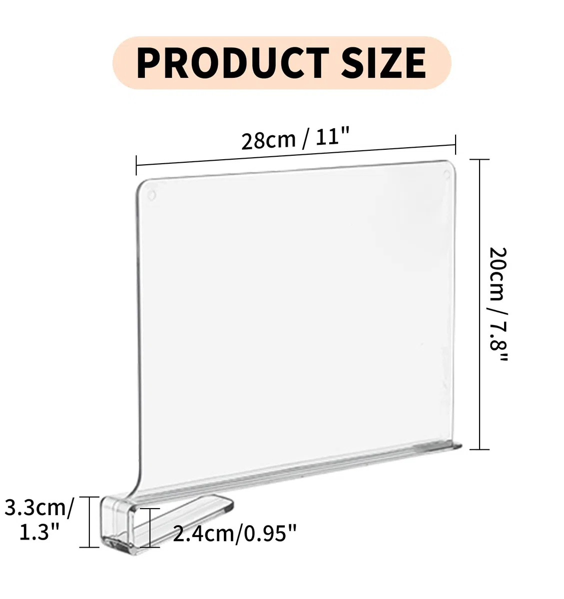 Transparente Acryl Regaltrenner Kleiderschrank 30 x 20 cm Kleiderschrank Trenner,Verstellbarer Kleiderorganisator,Ohne Bohren Regalteiler für Handtaschen Aufbewahrung,Kleidung,Bücher-4 Stück