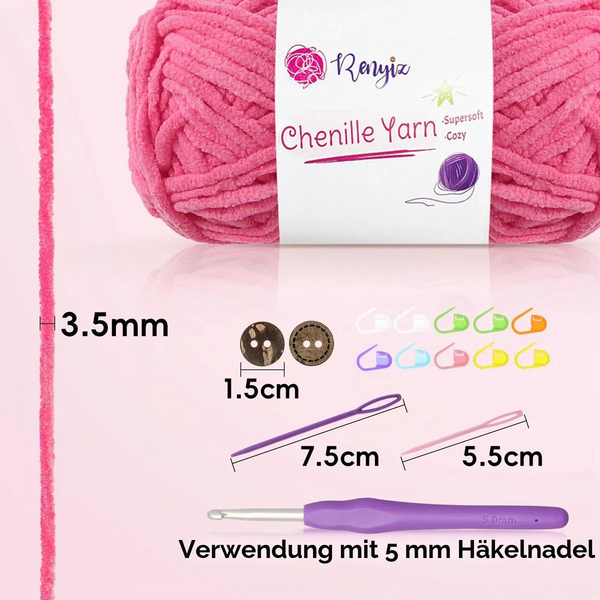 Dickes Chenille-Garn, 4 x 50 g (60 m/Knäuel) dicke, weiche, flauschige Wolle, perfekt zum Häkeln von Babydecken mit 5 mm Häkelnadel, ideal für Anfänger, Weihnachten