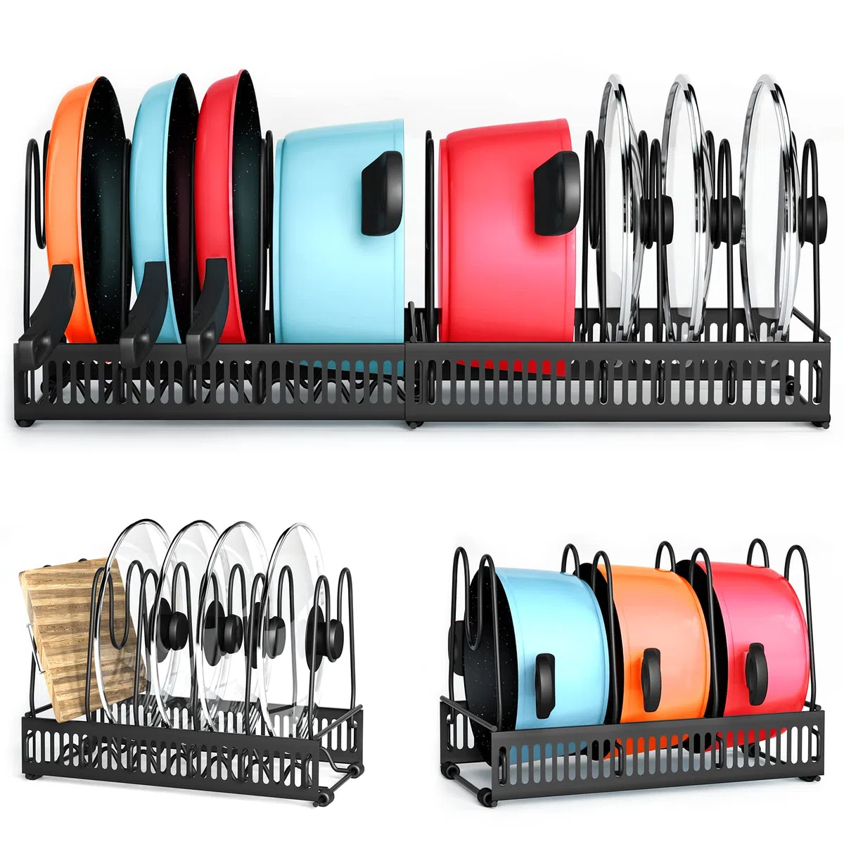 pfannenhalter, 10 Etagen pfannen, topf organizer, topfdeckel aufbewahrung, topfdeckelhalter, schneidebrett organizer, pfannenhalter für schrank, schublade