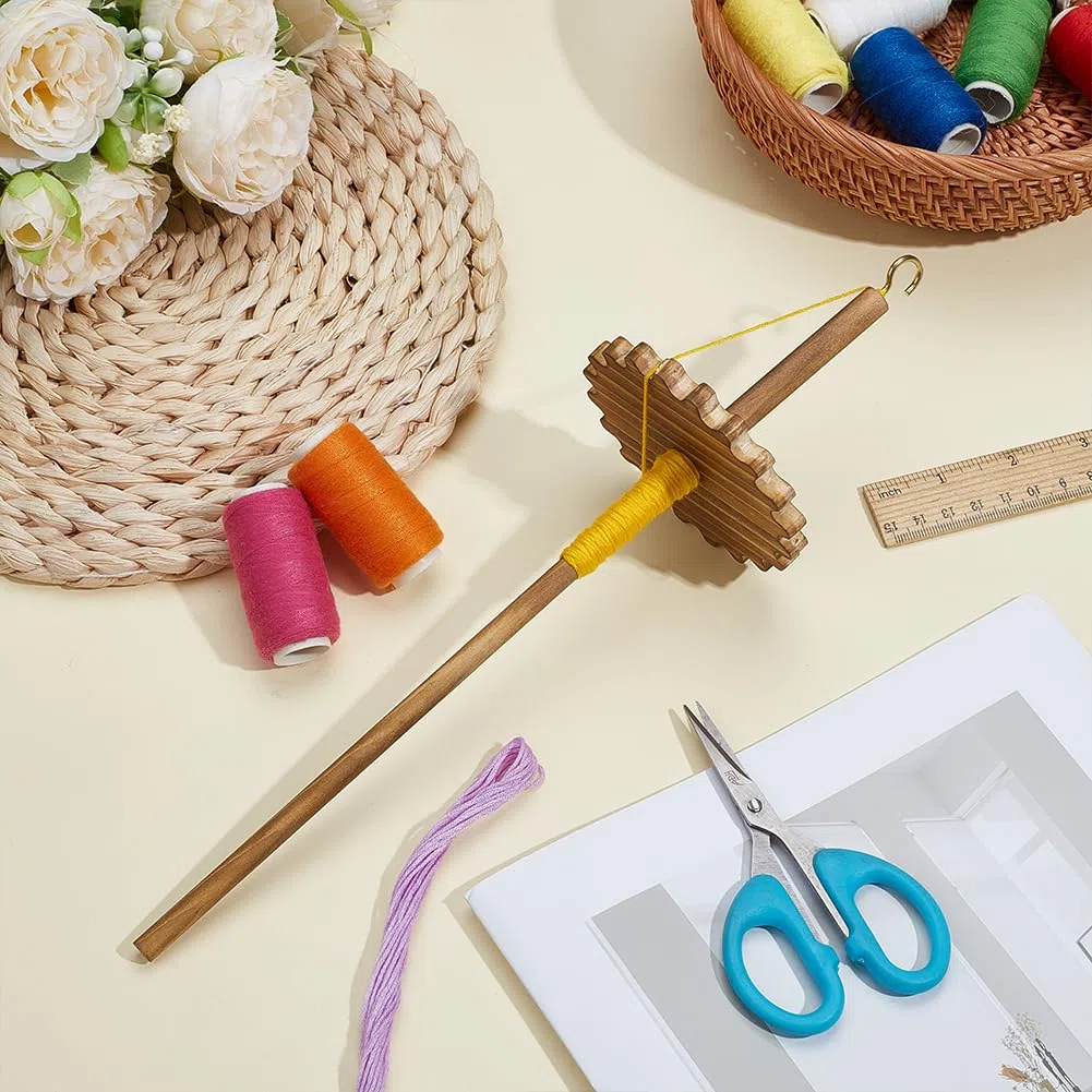 BENECREAT Tropfenspindel Oberwirbel Spinnrad Werkzeuggarn Holzwebspindel Wirtel Garnspinnwerkzeug Für Anfänger DIY Spinnen Basteln Versorgung 90x327mm Flower