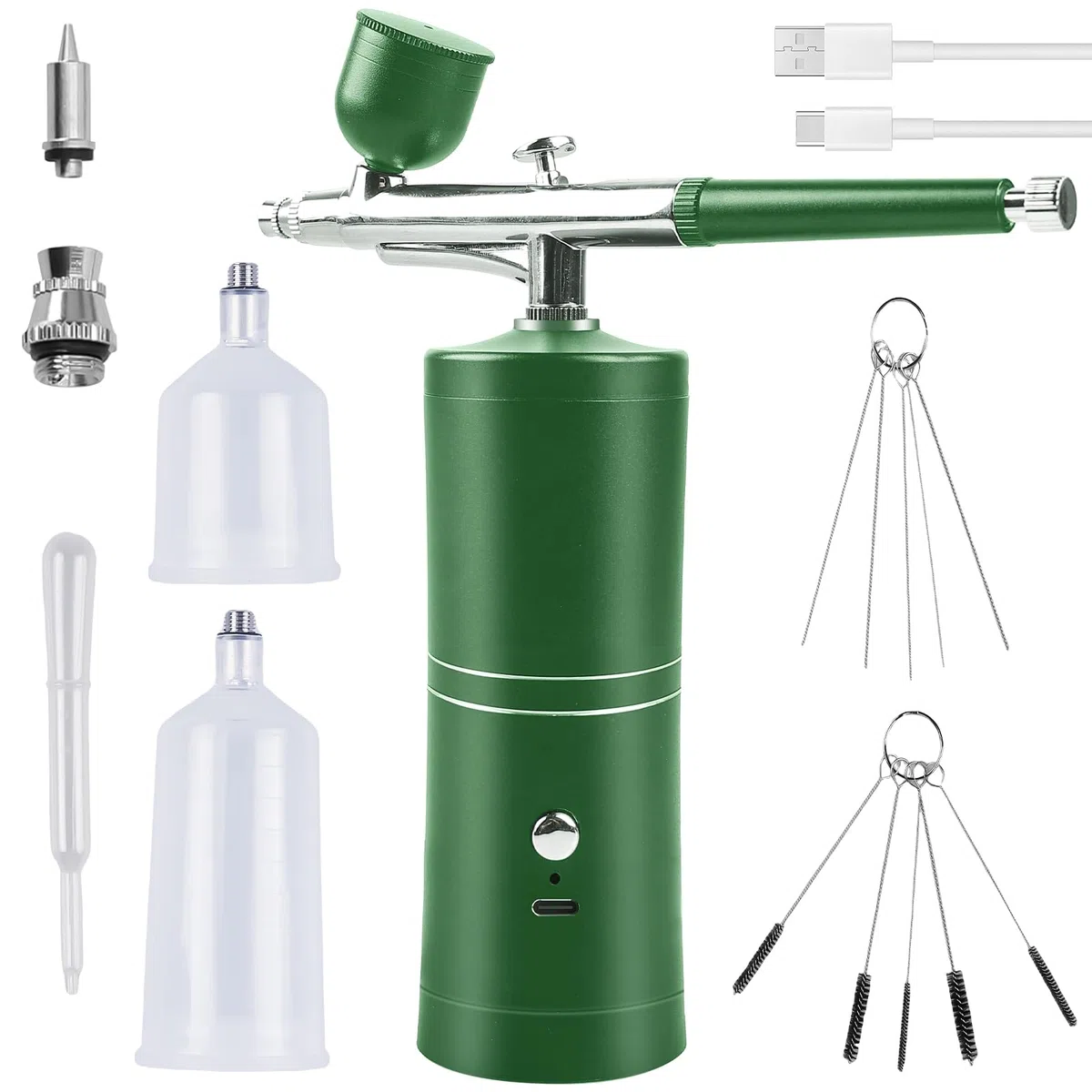 Airbrush Set Mit Kompressor Airbrushpistole Wiederaufladbare Spritzpistole Tragbares Air Brush Kompressor-Set Mit Düse Und Reinigungsbürsten, Für Kunst, Makeup, Modellfärbung, Nail Art - Grün