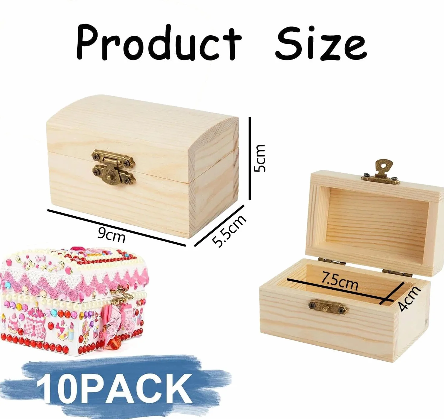 10 Stück Holzkiste Klein,Hölzernes Schatztruhe Box,Mini Schatztruhe aus Holz,Rechteckige Holzschatzkiste, Bastelset Basteln, zur Aufbewahrung,DIY handgefertigt und Dekoration