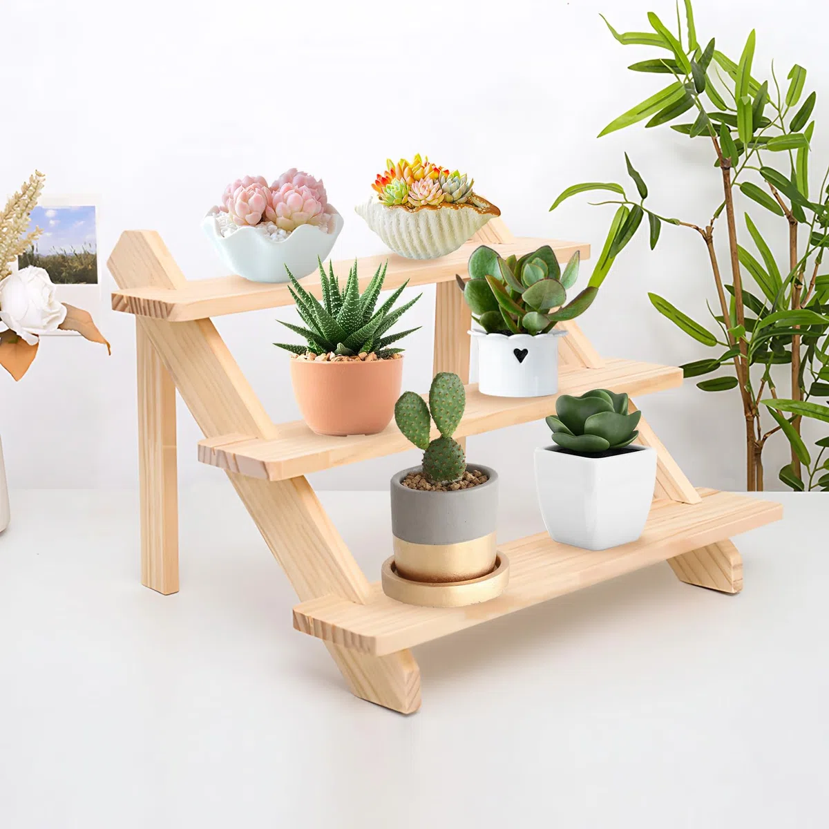 3-Tier Display Ständer Holz Ohrring und Ringhalter Display Riser Regal mit Nut Abnehmbarer Schmuckkarten Ausstellungsständer für Parfume Figuren Kosmetik Sammlerstücke Cupcake Gewürz