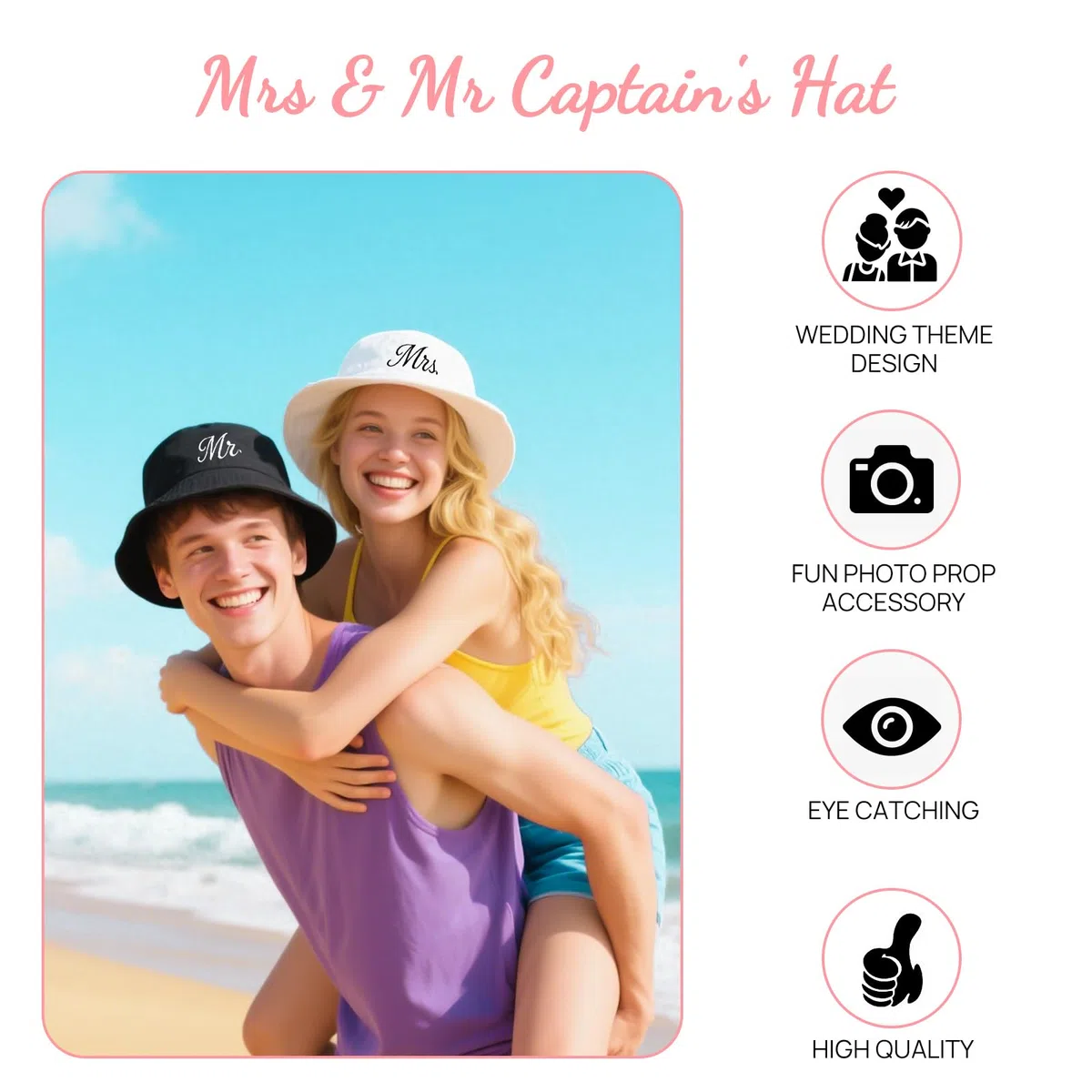 JUSTOTRY 2 pcs Mr and Mrs Bucket Hat für Junggesellenabschied Frauen und Bride to Be Deko,Schwarz und Weiß Braut Hut für Partner Geschenke und Hochzeitsgeschenke für Brautpaar